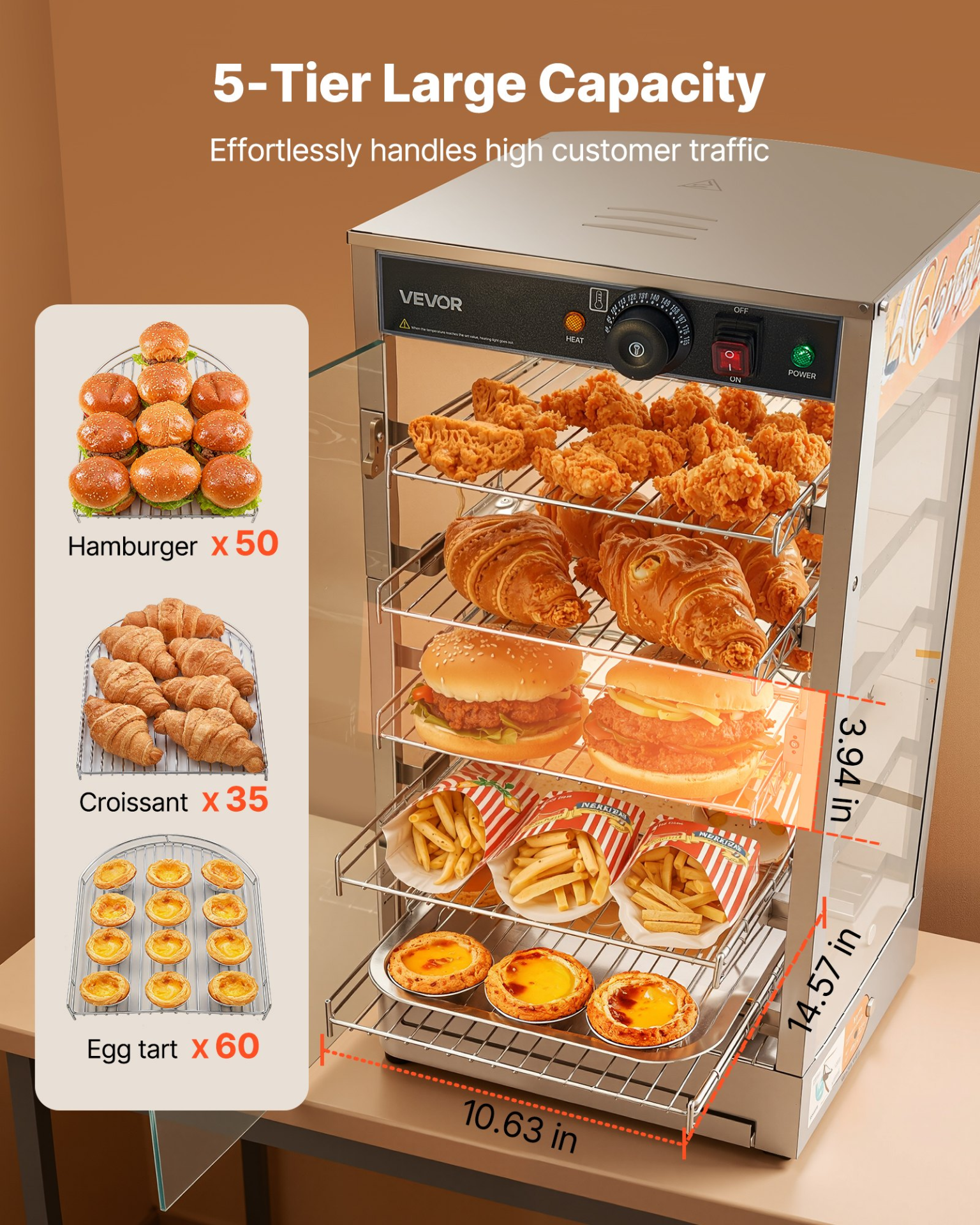 5-Tier Commercial Food Warmer Display, Fried Chicken
