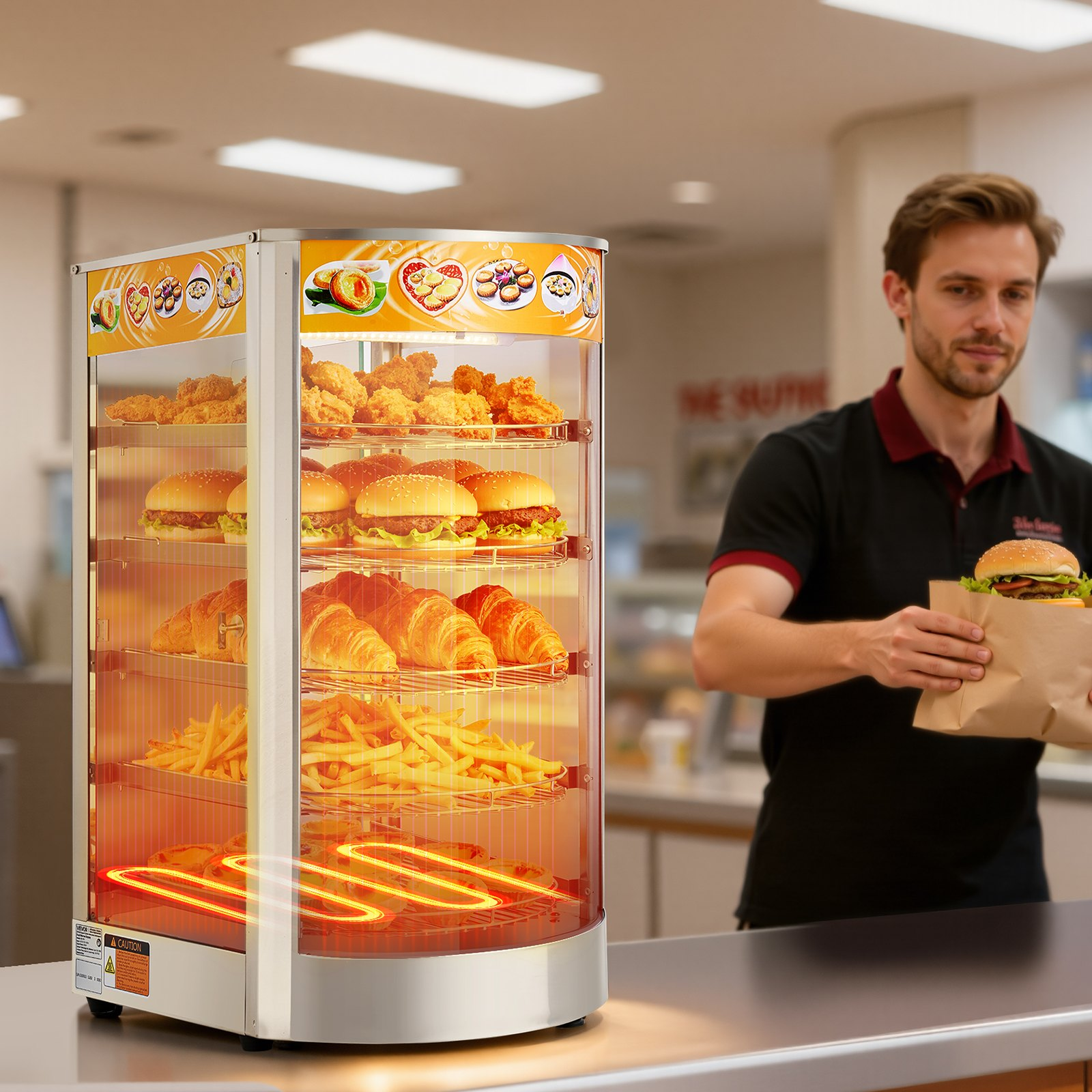 5-Tier Commercial Food Warmer Display, Fried Chicken