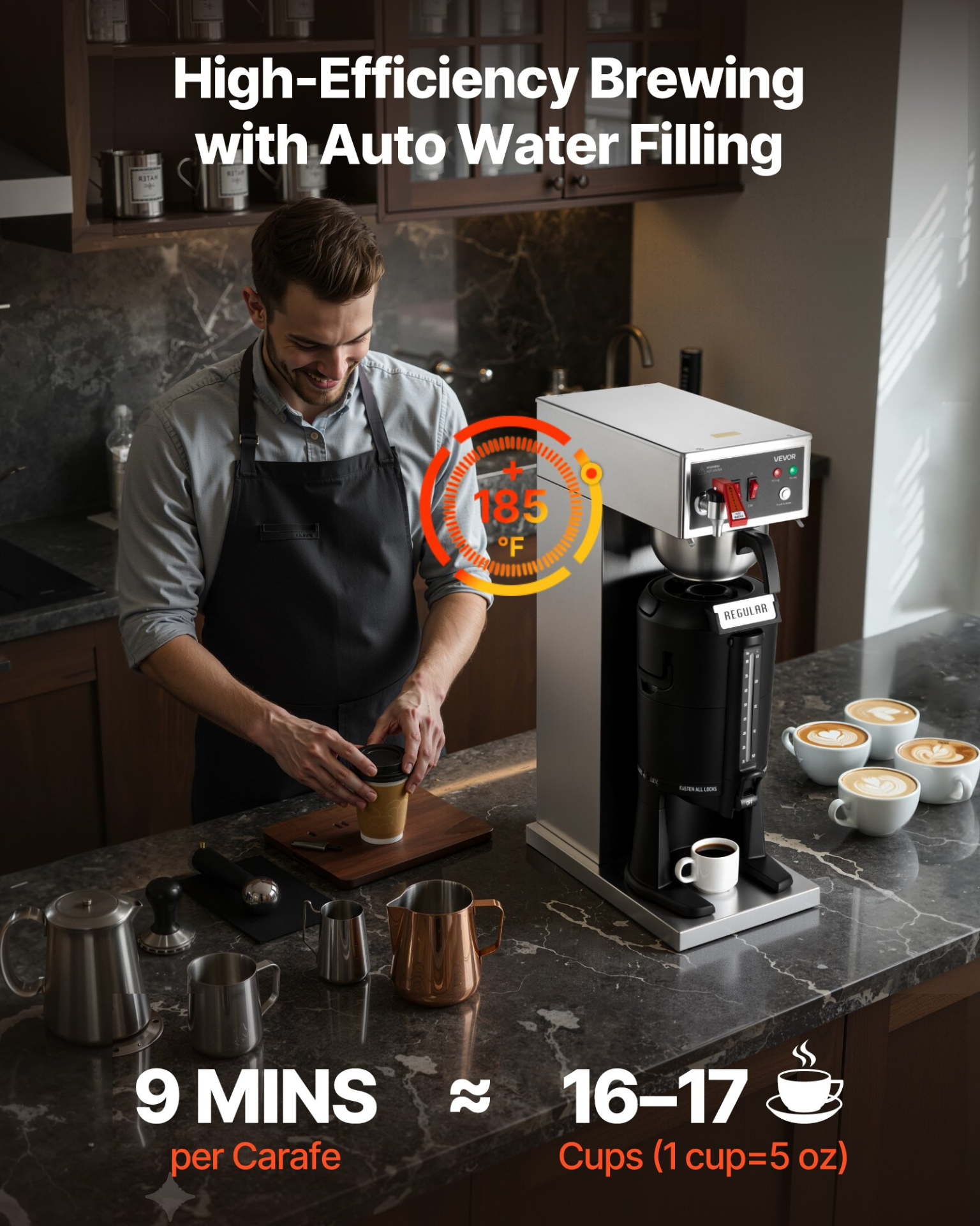 VEVOR Commercial Coffee Maker 16 Cups w/ Thermal Carafe, 4-Hour Warm