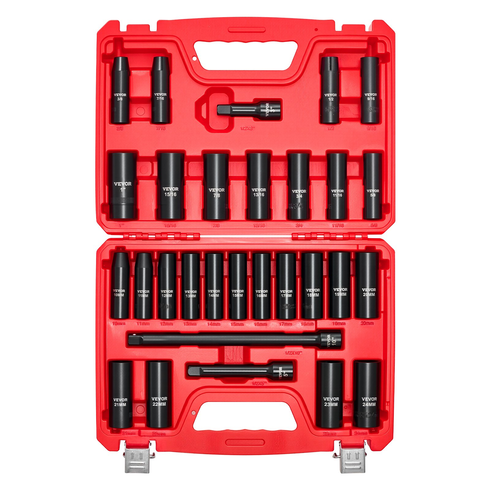 1/2 in Drive Impact Socket Set 29-Pc, SAE & Metric Deep Sockets, Cr-V Case