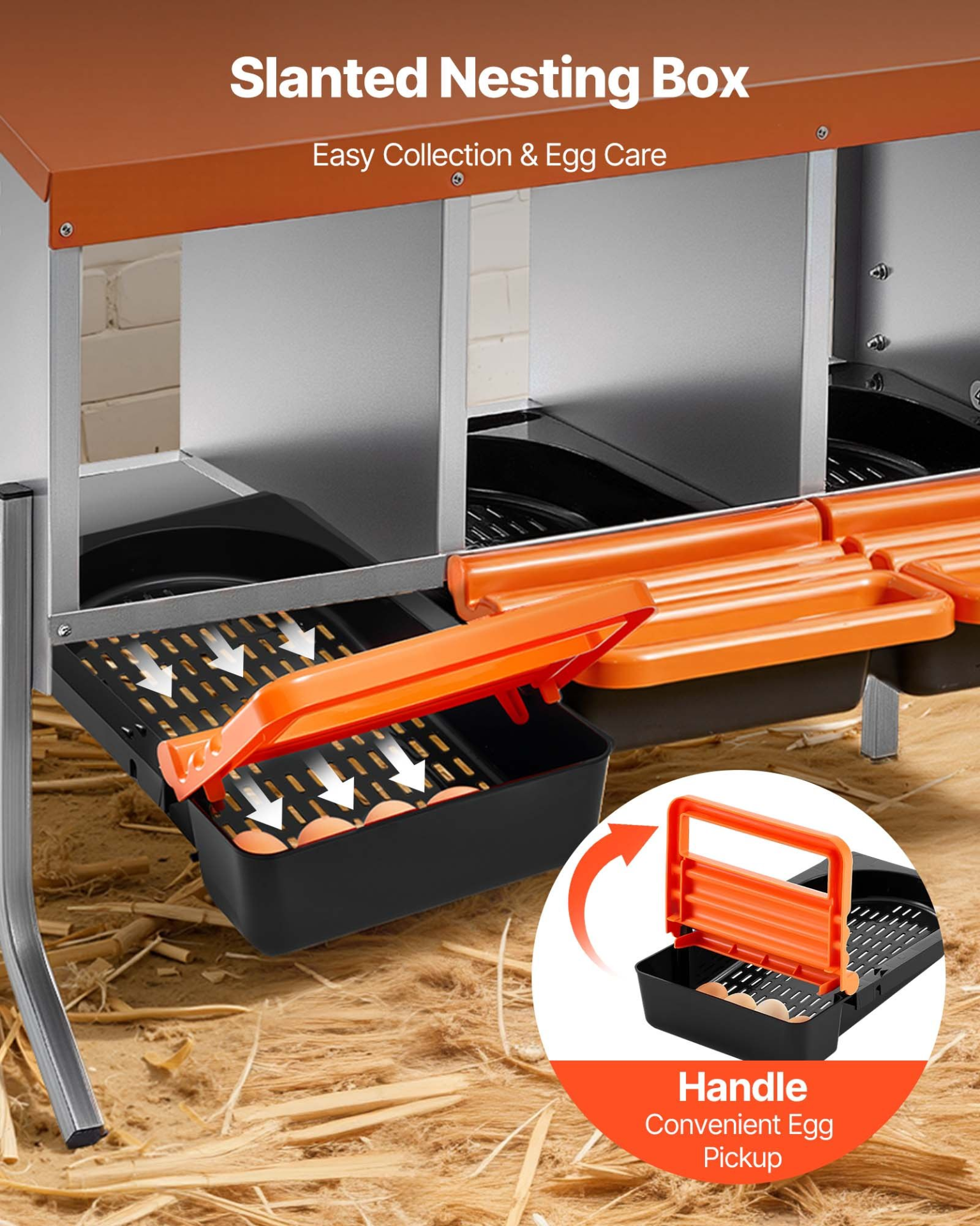VEVOR 3 Hole Chicken Nesting Box with Legs, Roll Away Egg Collection