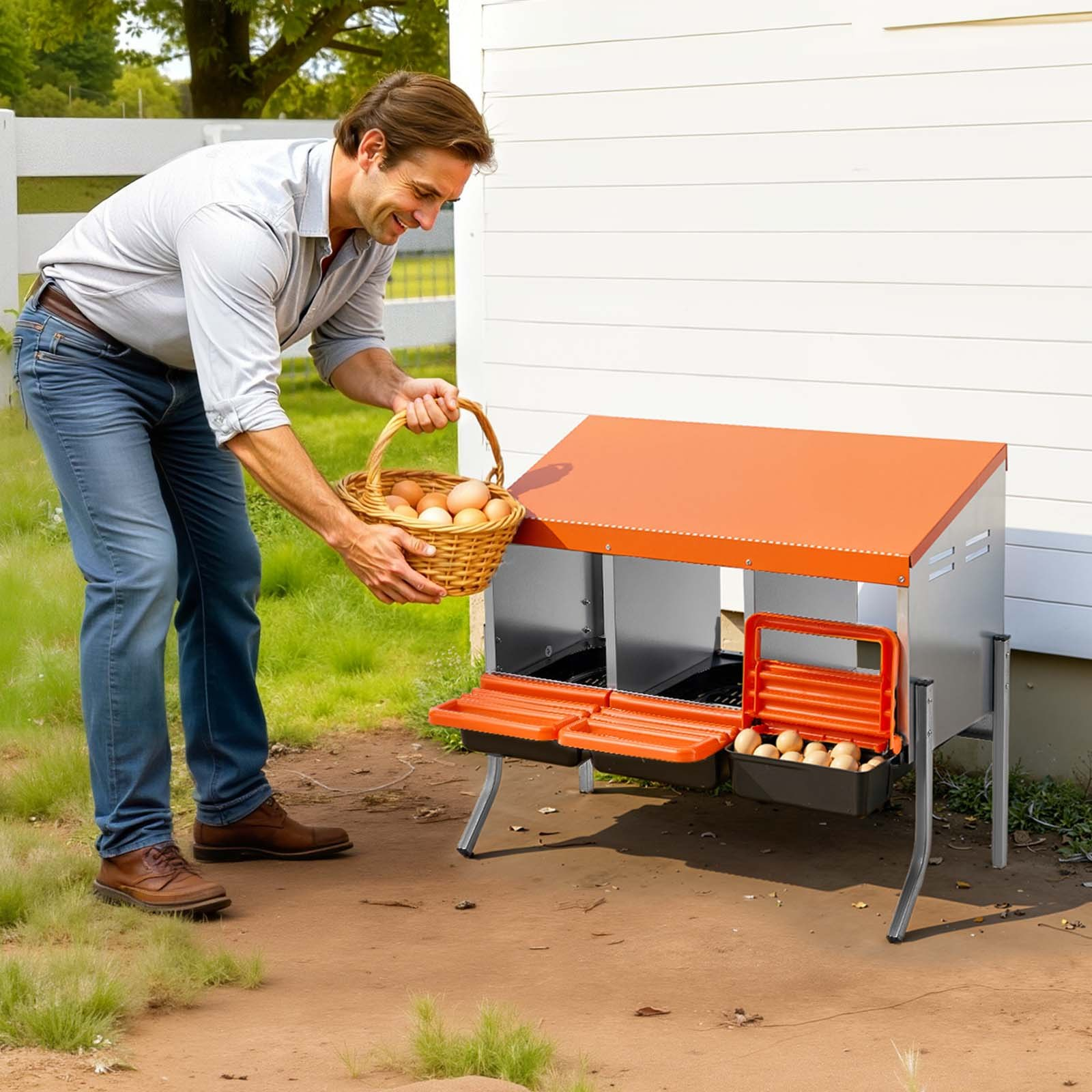 VEVOR 3 Hole Chicken Nesting Box with Legs, Roll Away Egg Collection