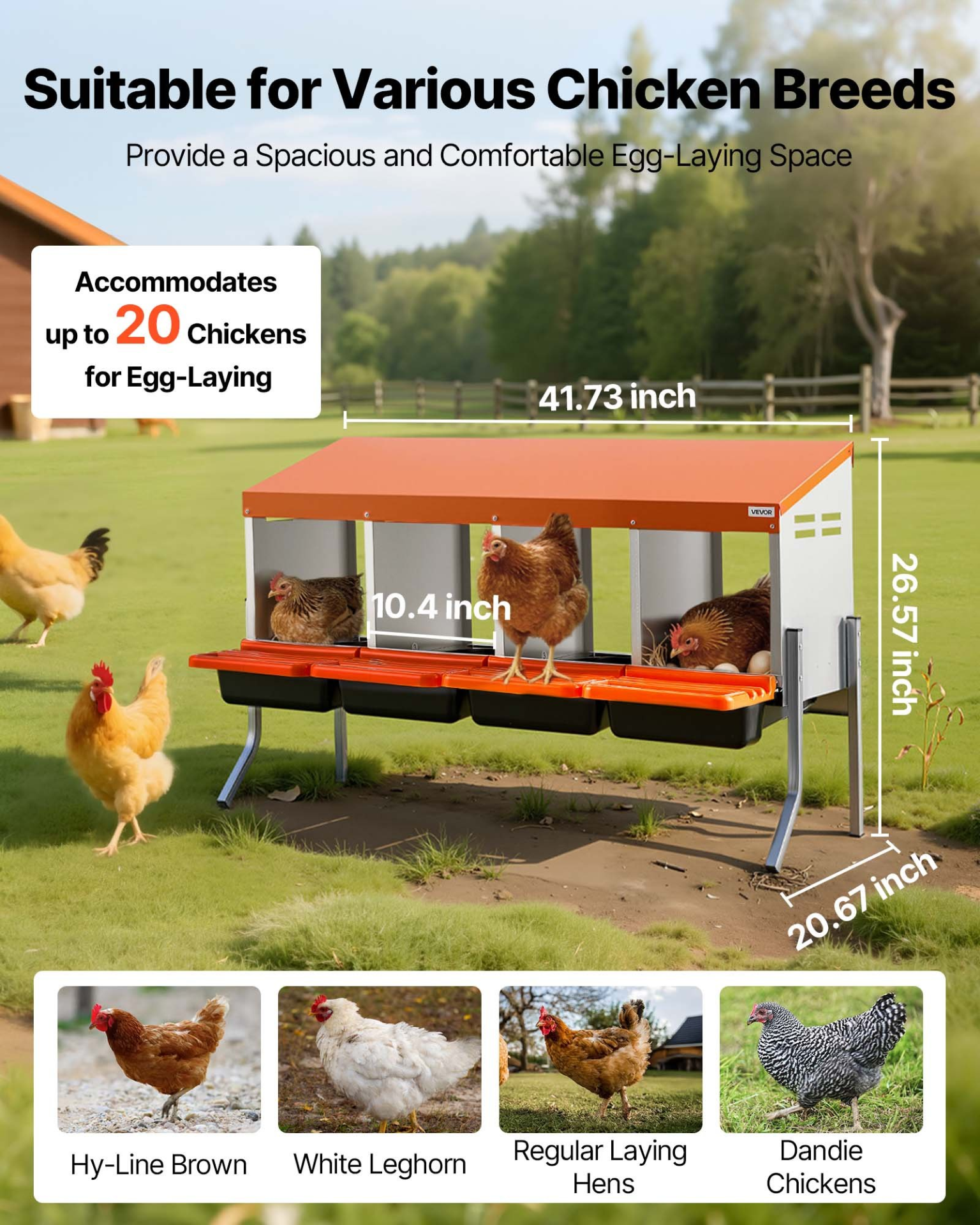 VEVOR 4-Hole Chicken Nesting Box with Legs, Roll-Away Egg Collection