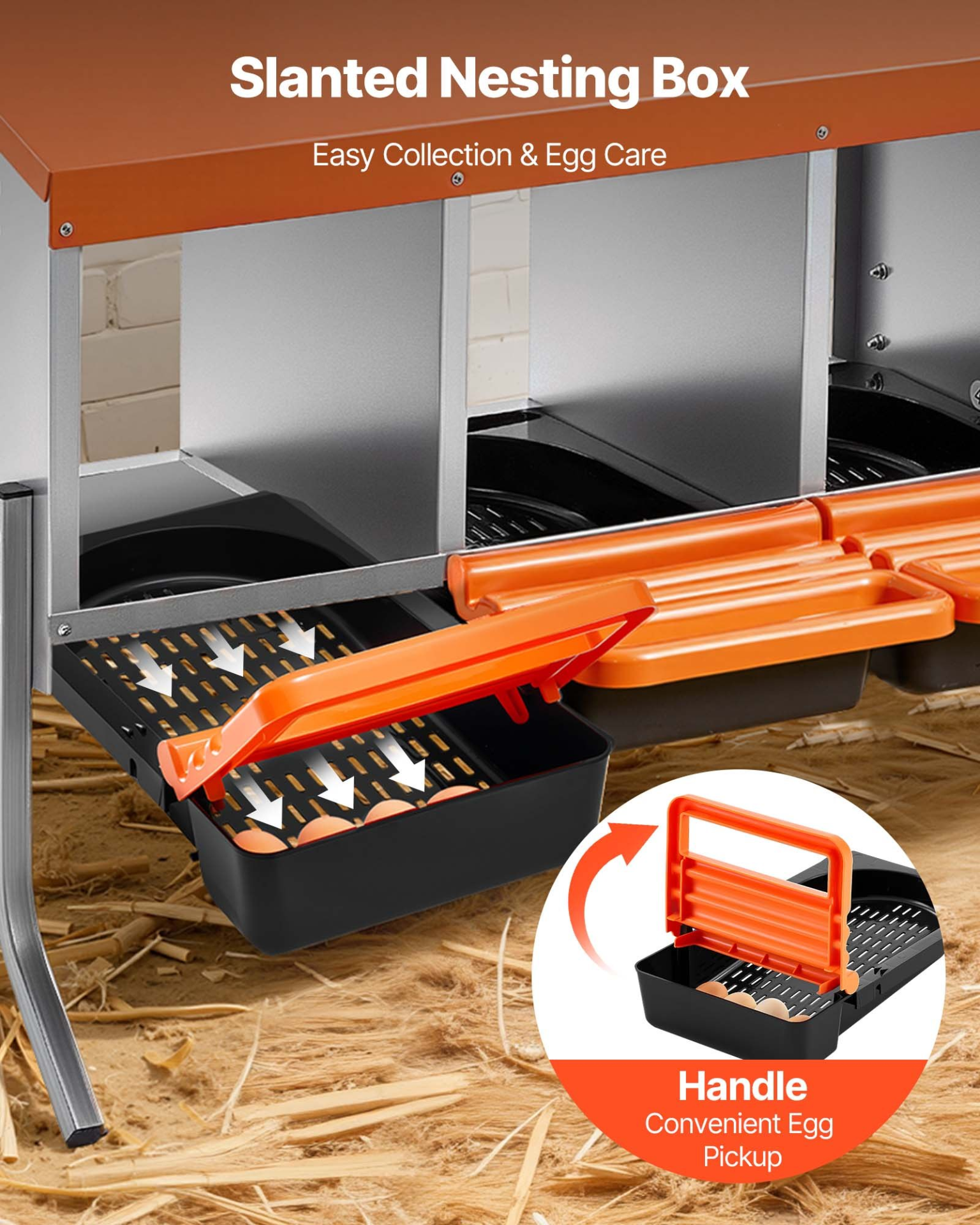 VEVOR 4-Hole Chicken Nesting Box with Legs, Roll-Away Egg Collection