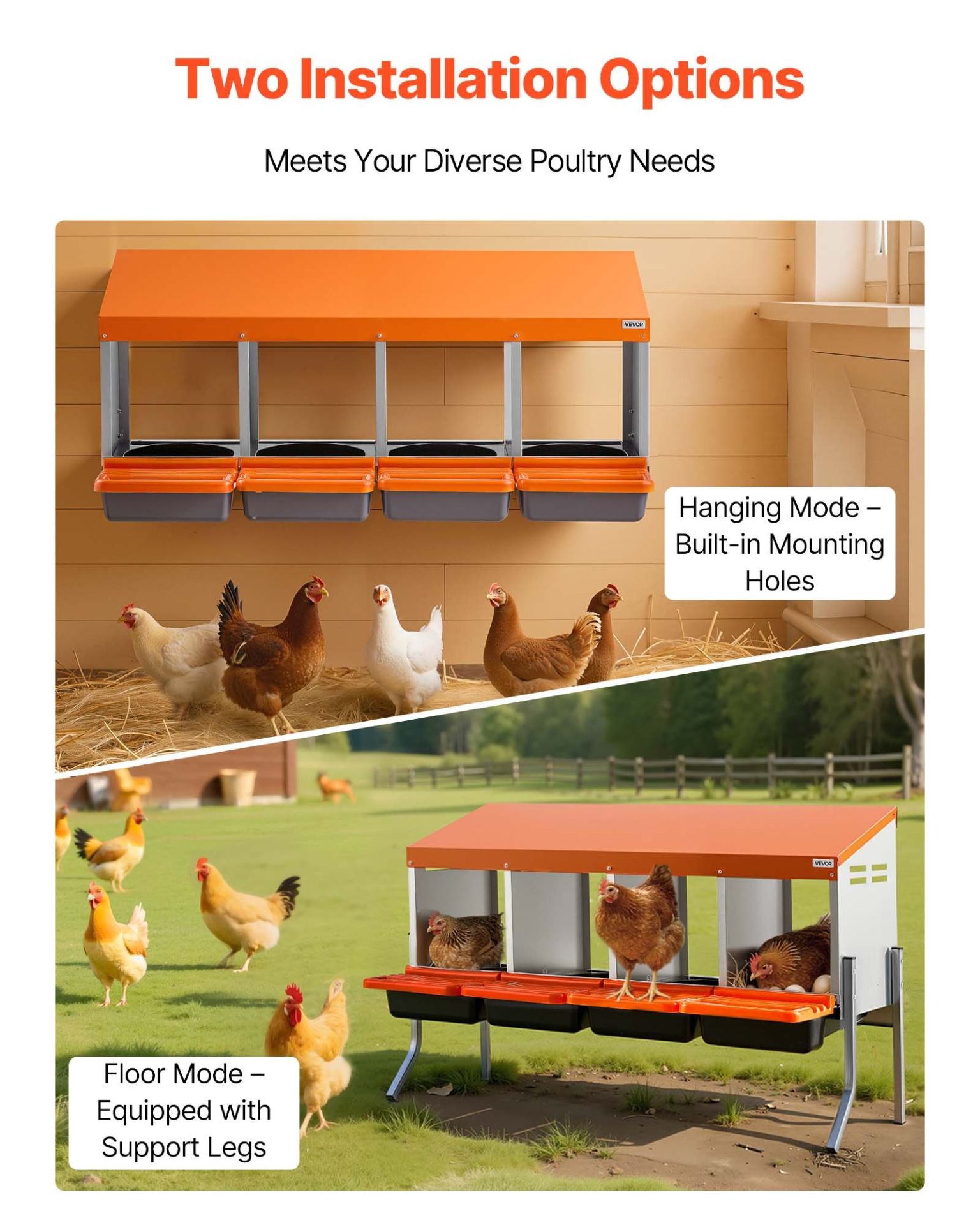 VEVOR 4-Hole Chicken Nesting Box with Legs, Roll-Away Egg Collection