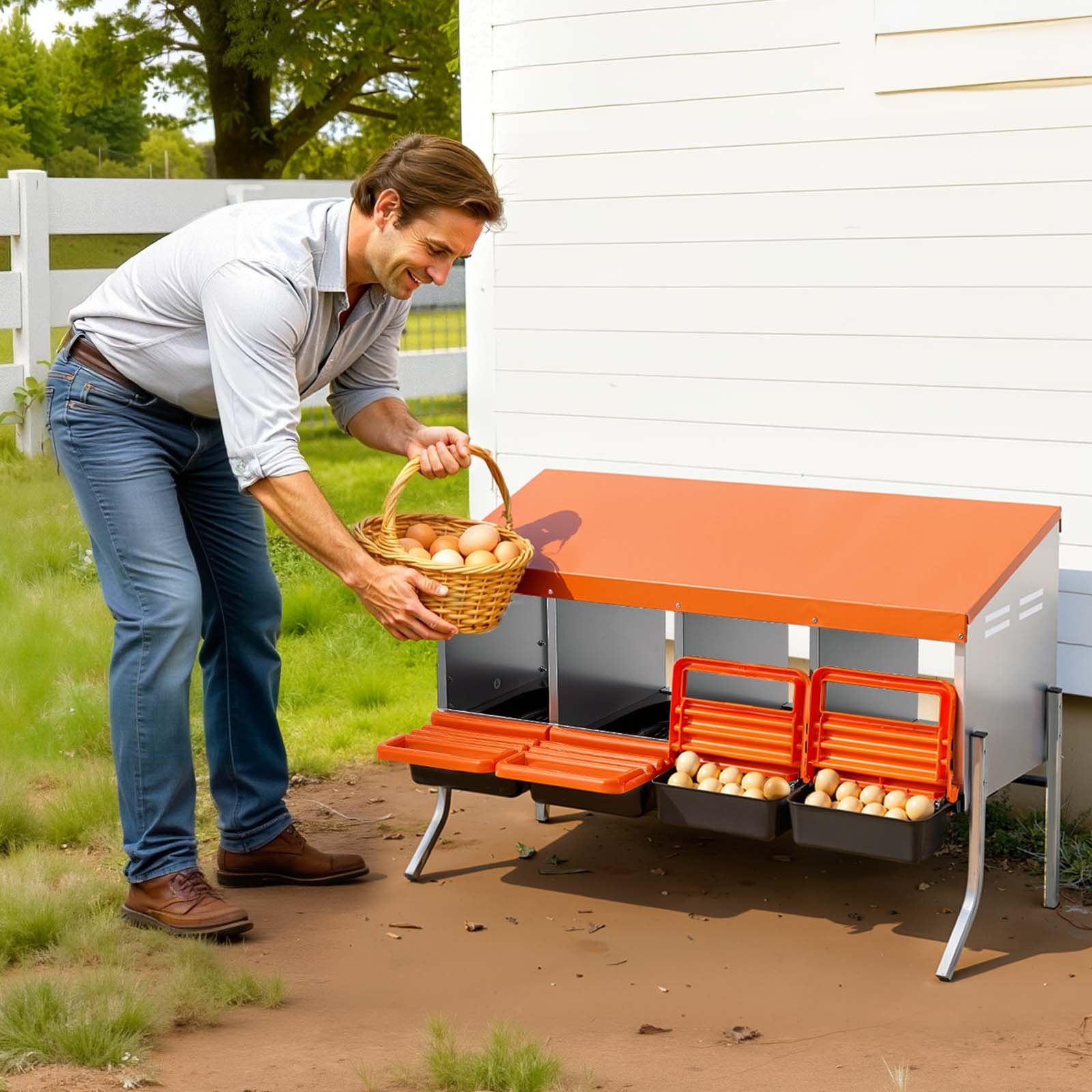 VEVOR 4-Hole Chicken Nesting Box with Legs, Roll-Away Egg Collection