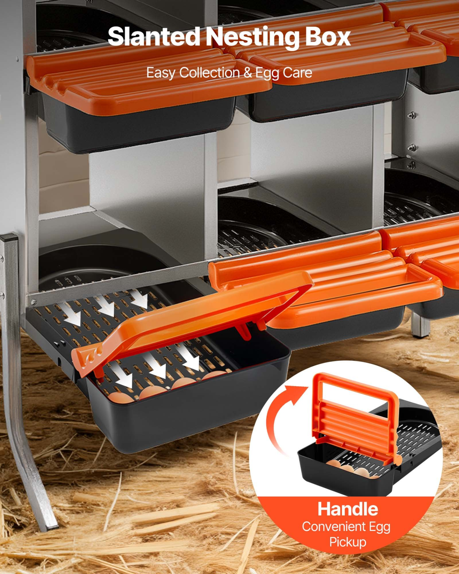 VEVOR 6-Hole Chicken Nesting Box with Legs, Roll-Away Egg Collection