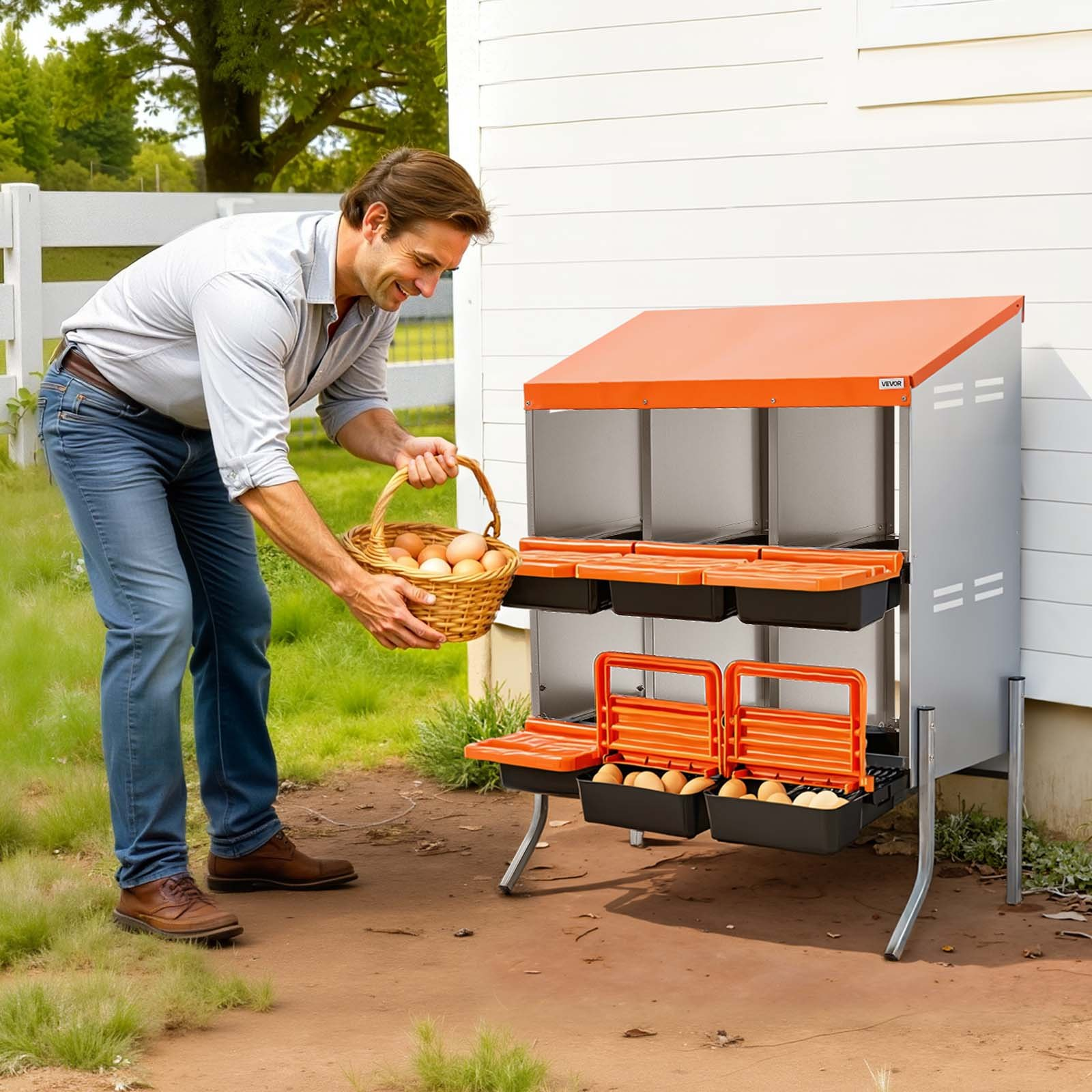 VEVOR 6-Hole Chicken Nesting Box with Legs, Roll-Away Egg Collection
