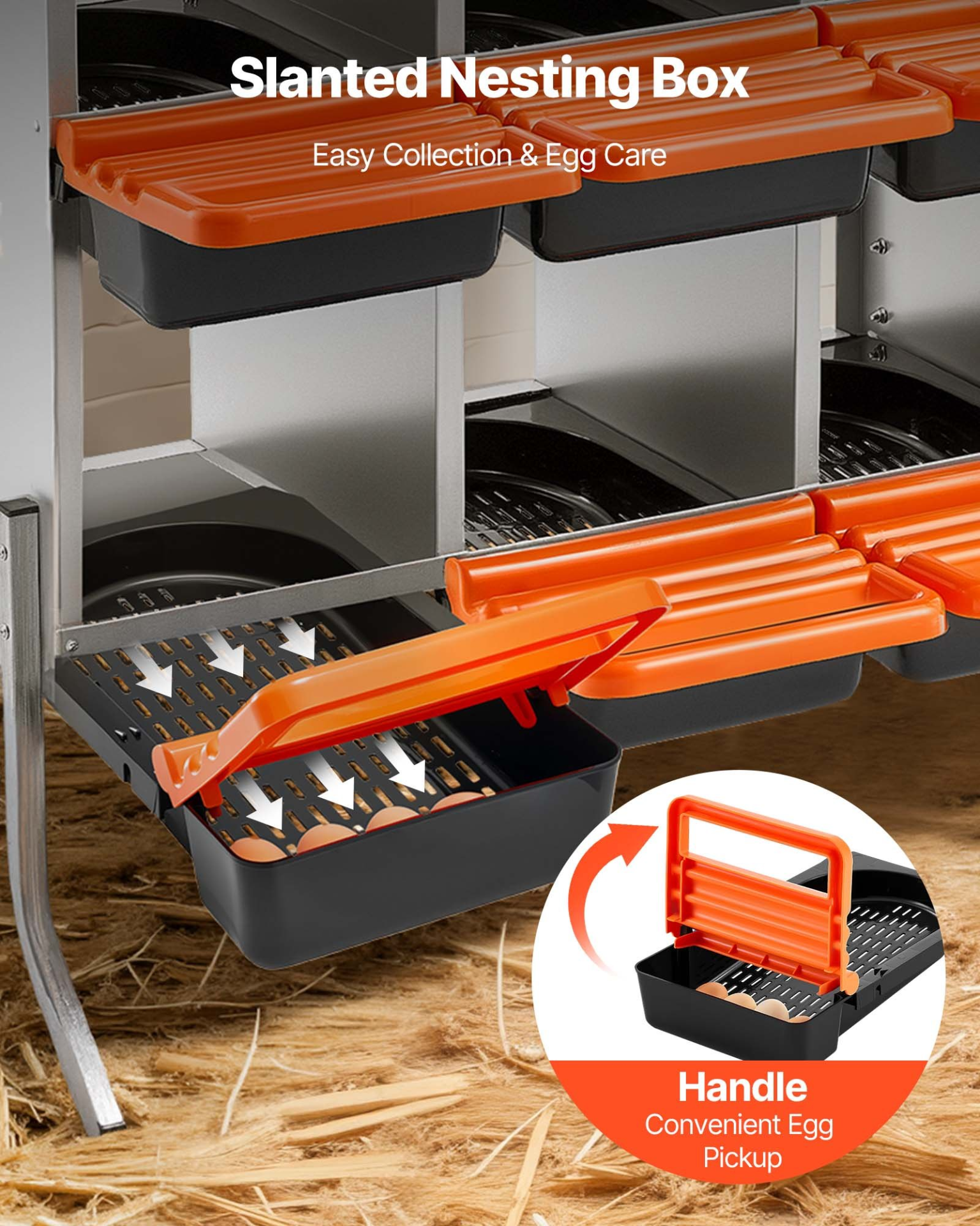 VEVOR 10-Hole Chicken Nesting Box with Legs, Roll-Away Egg Collection, Orange