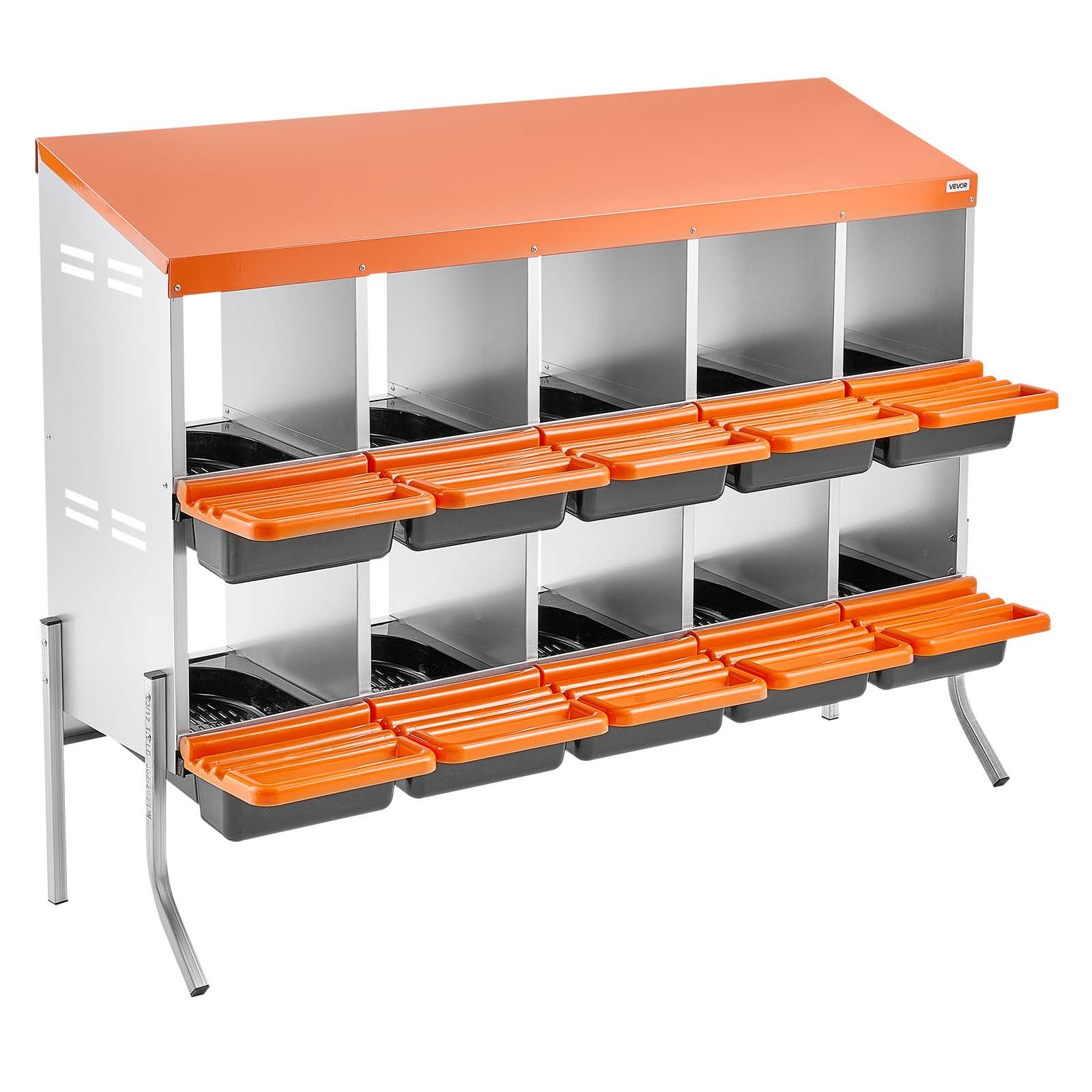 VEVOR 10-Hole Chicken Nesting Box with Legs, Roll-Away Egg Collection, Orange