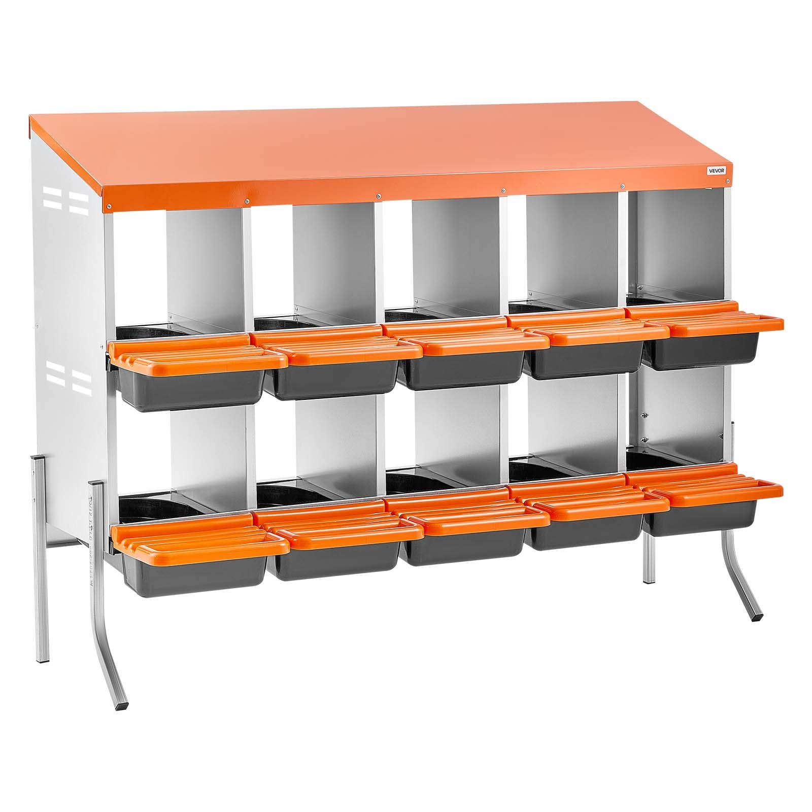 VEVOR 10-Hole Chicken Nesting Box with Legs, Roll-Away Egg Collection, Orange