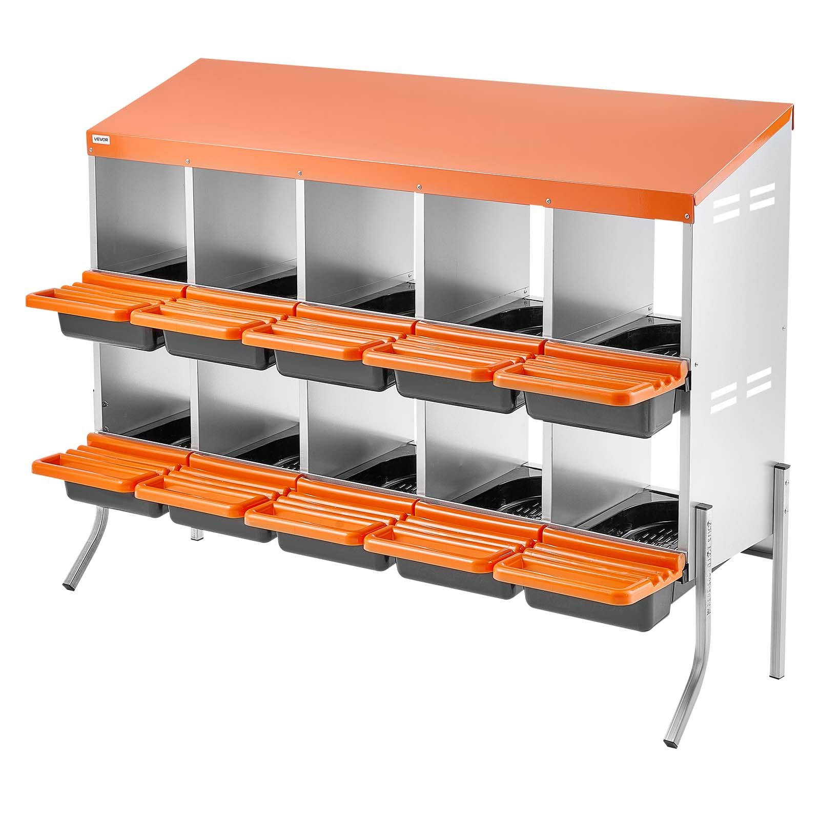 VEVOR 10-Hole Chicken Nesting Box with Legs, Roll-Away Egg Collection, Orange