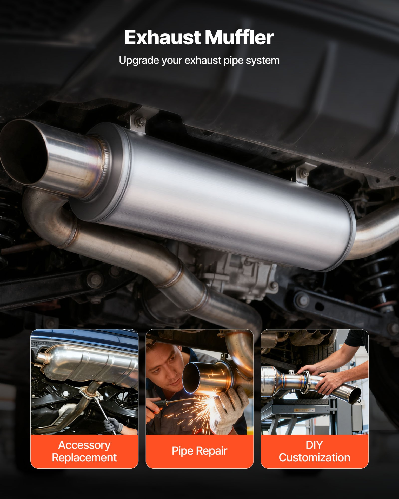 Exhaust Muffler, 4 Inch Inlet & Outlet, SUVs & Daily Drivers