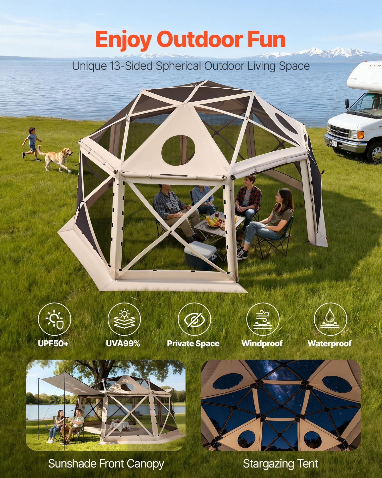 15x15 Pop Up Gazebo Screen Tent 13-Sided Quick Set w/ Carry Bag