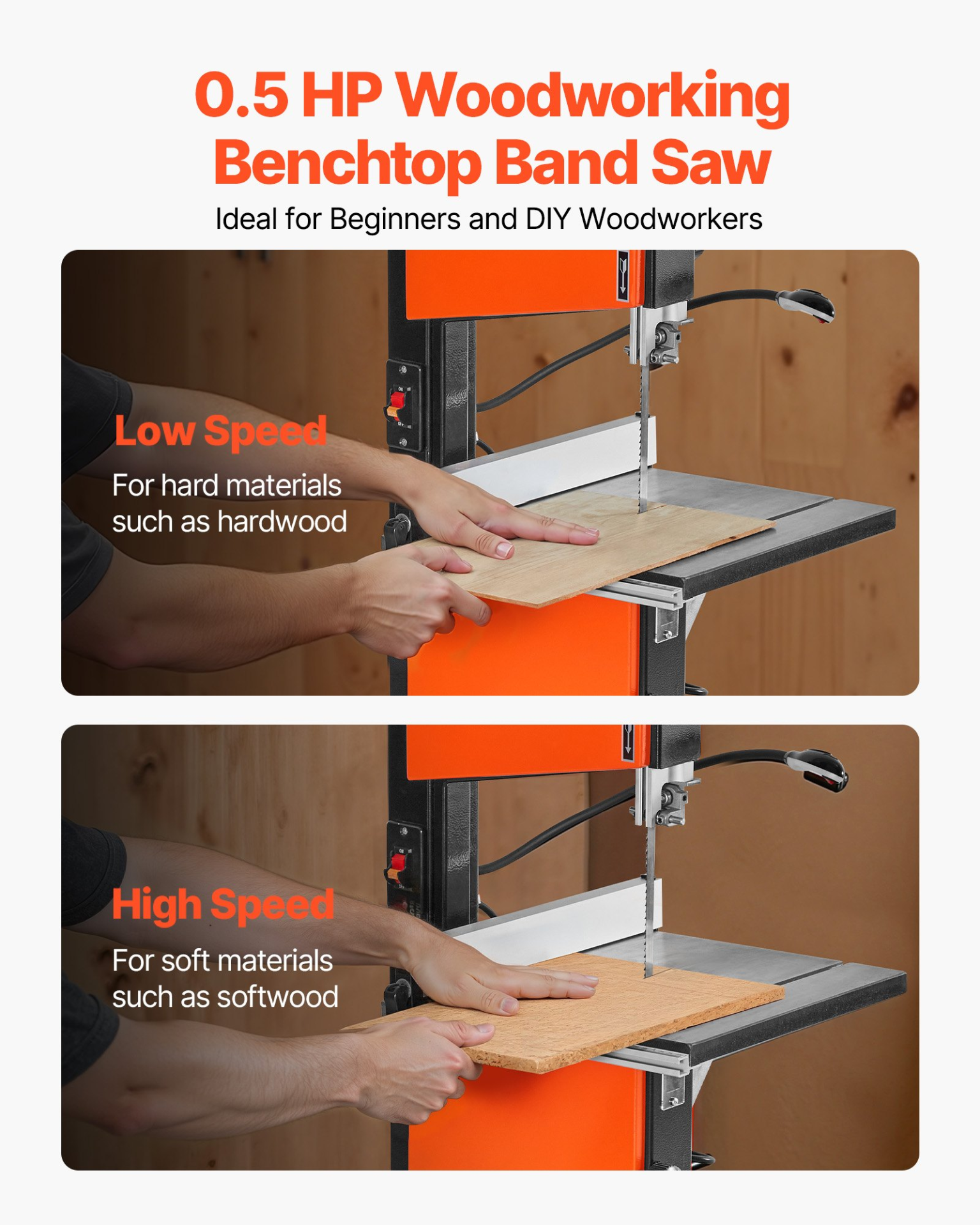 10&Prime; Benchtop Band Saw 1/2HP Two-Speed Woodworking Bandsaw w/Fence