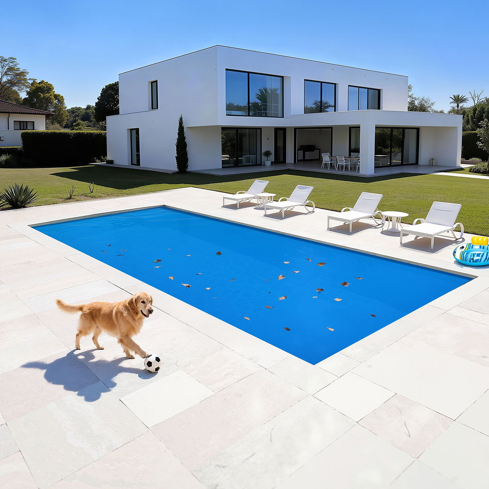 Solar Pool Cover, 36 x 16 ft Rectangle Pool Bubble Cover, Blue