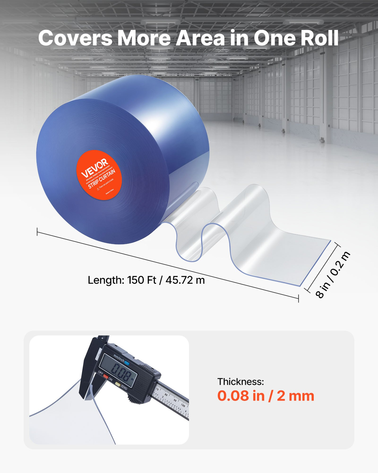 PVC Strip Curtain 150ft x 8in Clear Plastic Door Strip Bulk Roll