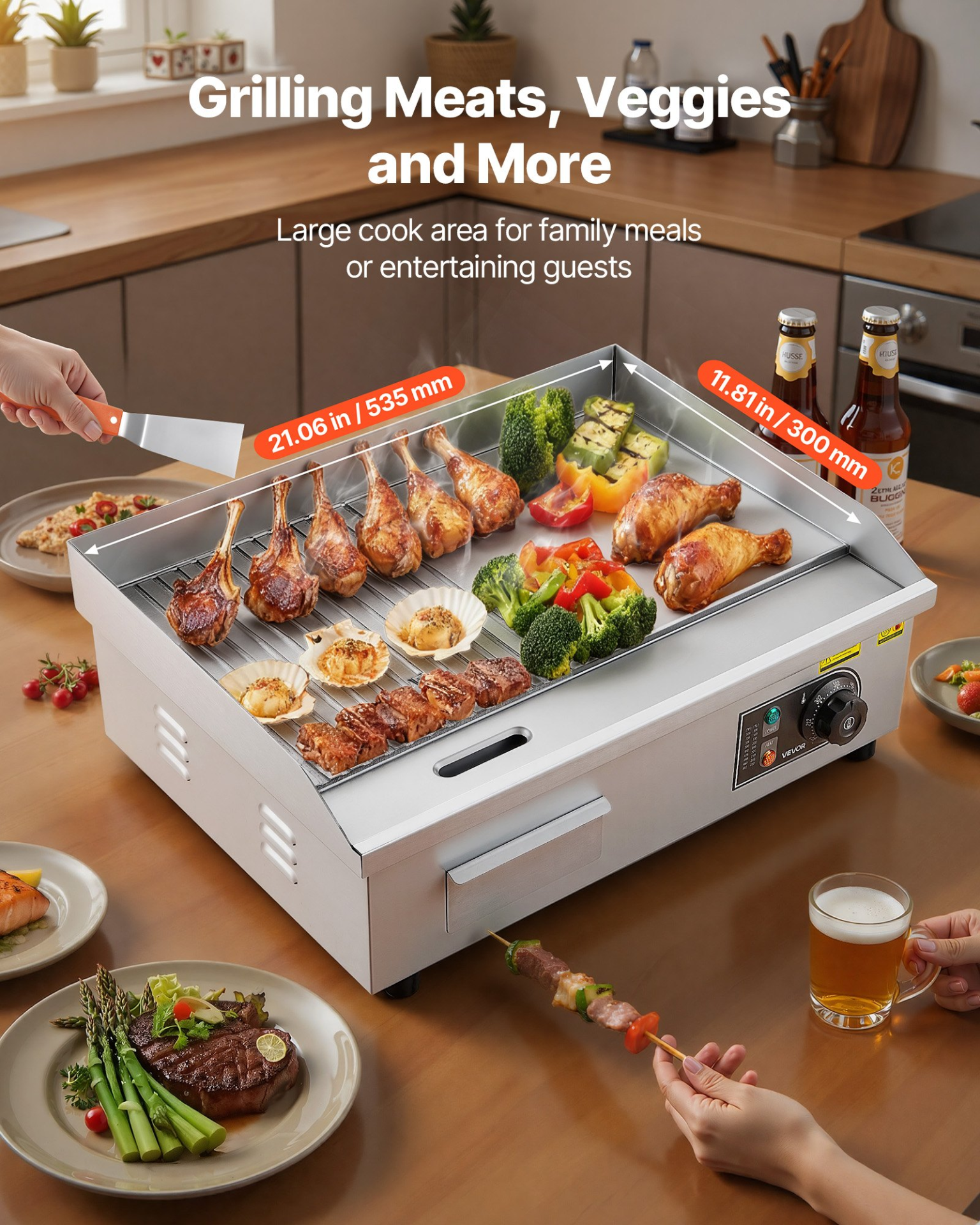 Commercial Electric Griddle 1750W 21×11.8in Half Flat Half Grooved