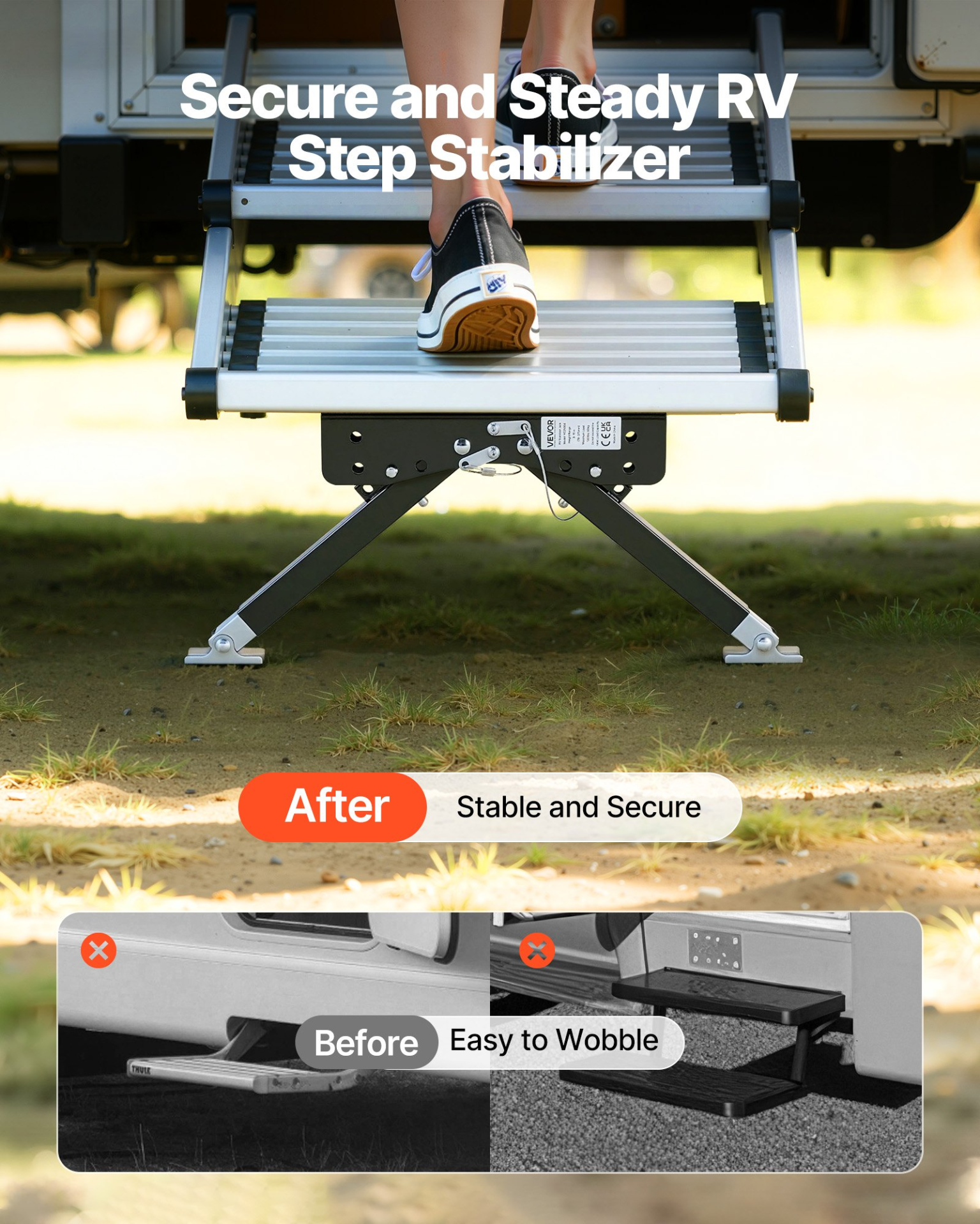 VEVOR RV Step Stabilizer Kit – Height-Adjustable Camper Stair Support