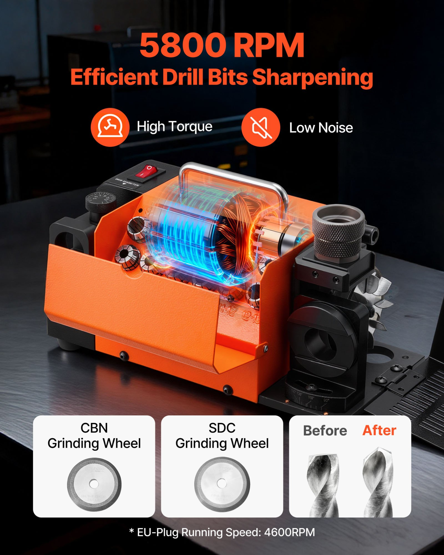 3-15mm Drill Bit Grinder Sharpener MR-13B+ 5800RPM CBN SDC Wheels 13 Collets