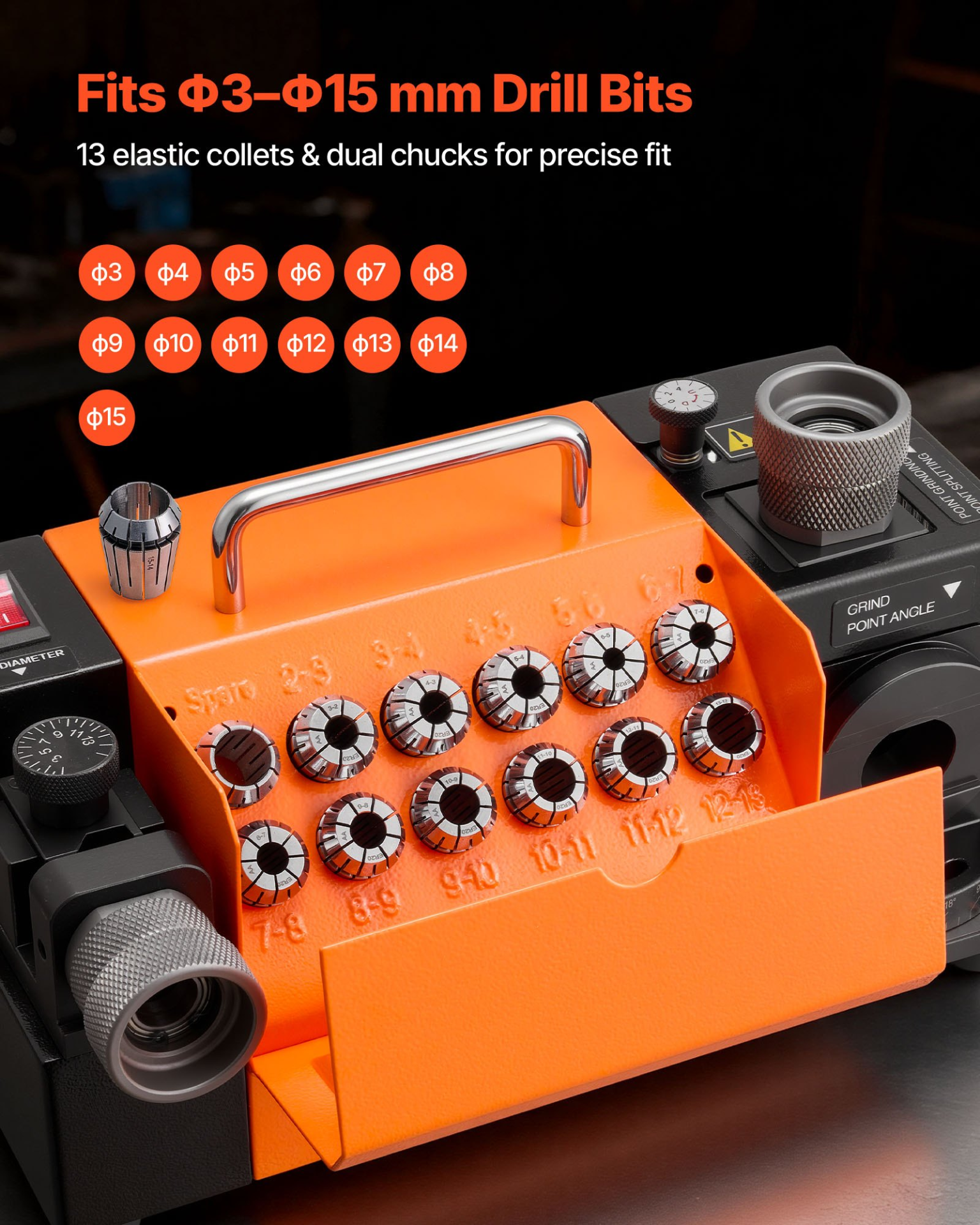 3-15mm Drill Bit Grinder Sharpener MR-13B+ 5800RPM CBN SDC Wheels 13 Collets - Produktbild 1