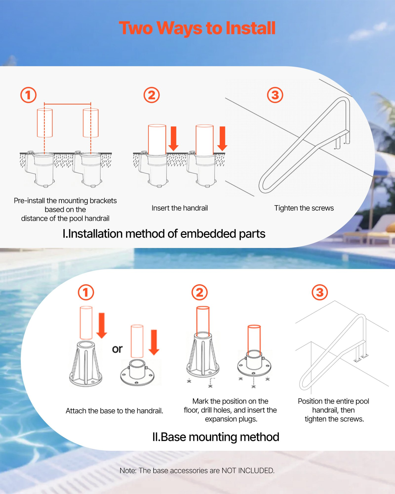 Pool Rail, 54 x 32 inch Pool Handrail, Water Parks