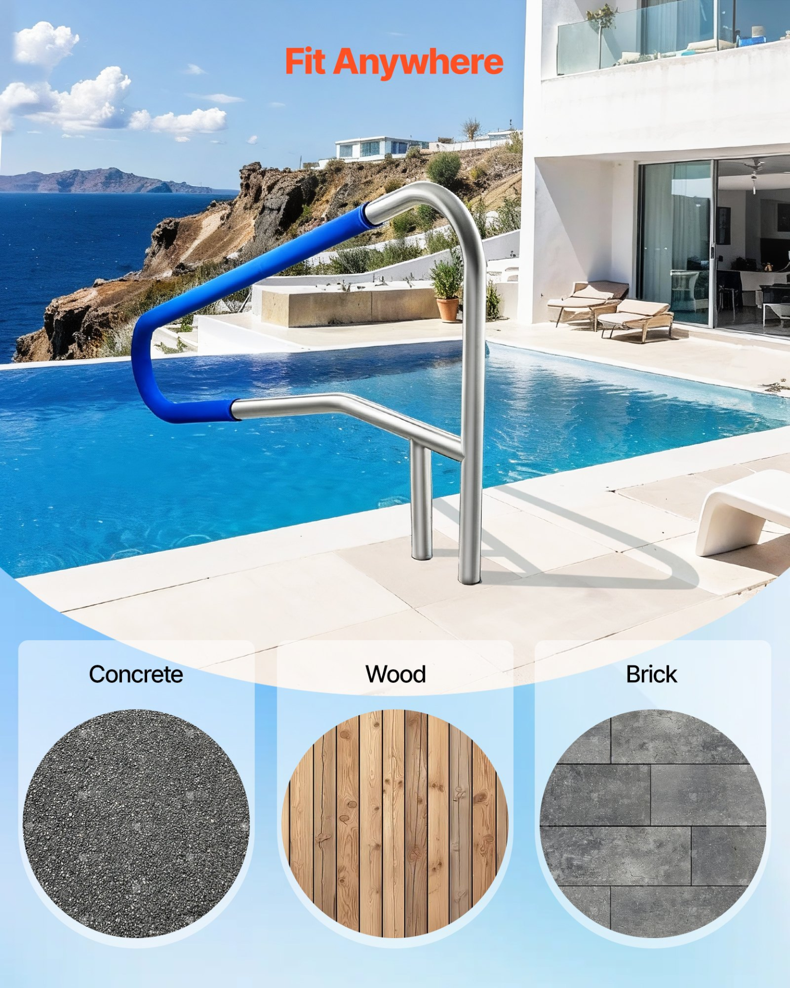 Pool Rail, 54 x 32 inch Pool Handrail, Water Parks