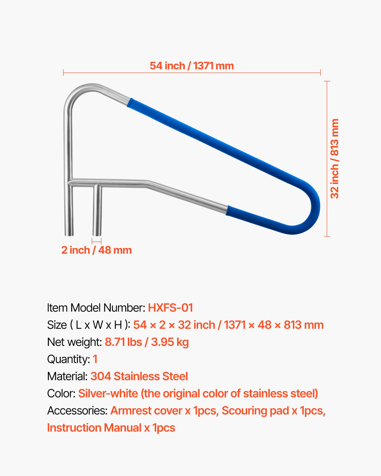 Pool Rail, 54 x 32 inch Pool Handrail, Water Parks