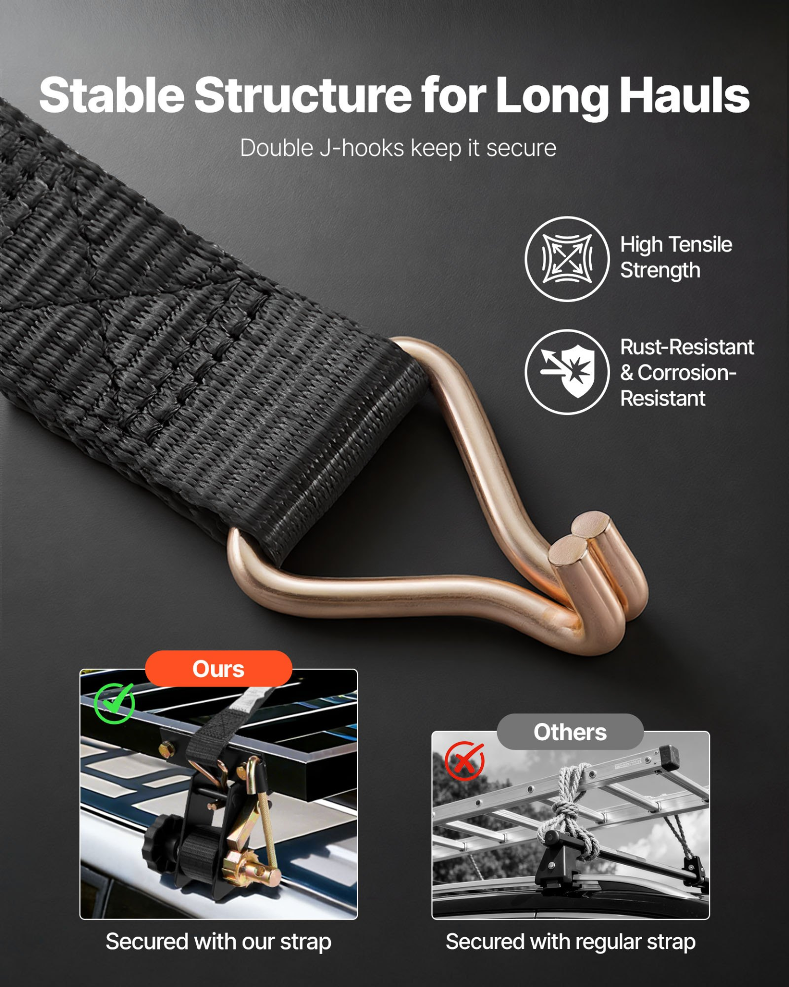 Ladder Rack Ratchet Straps, Cargo Buckle Lock Strap (2 Pack)