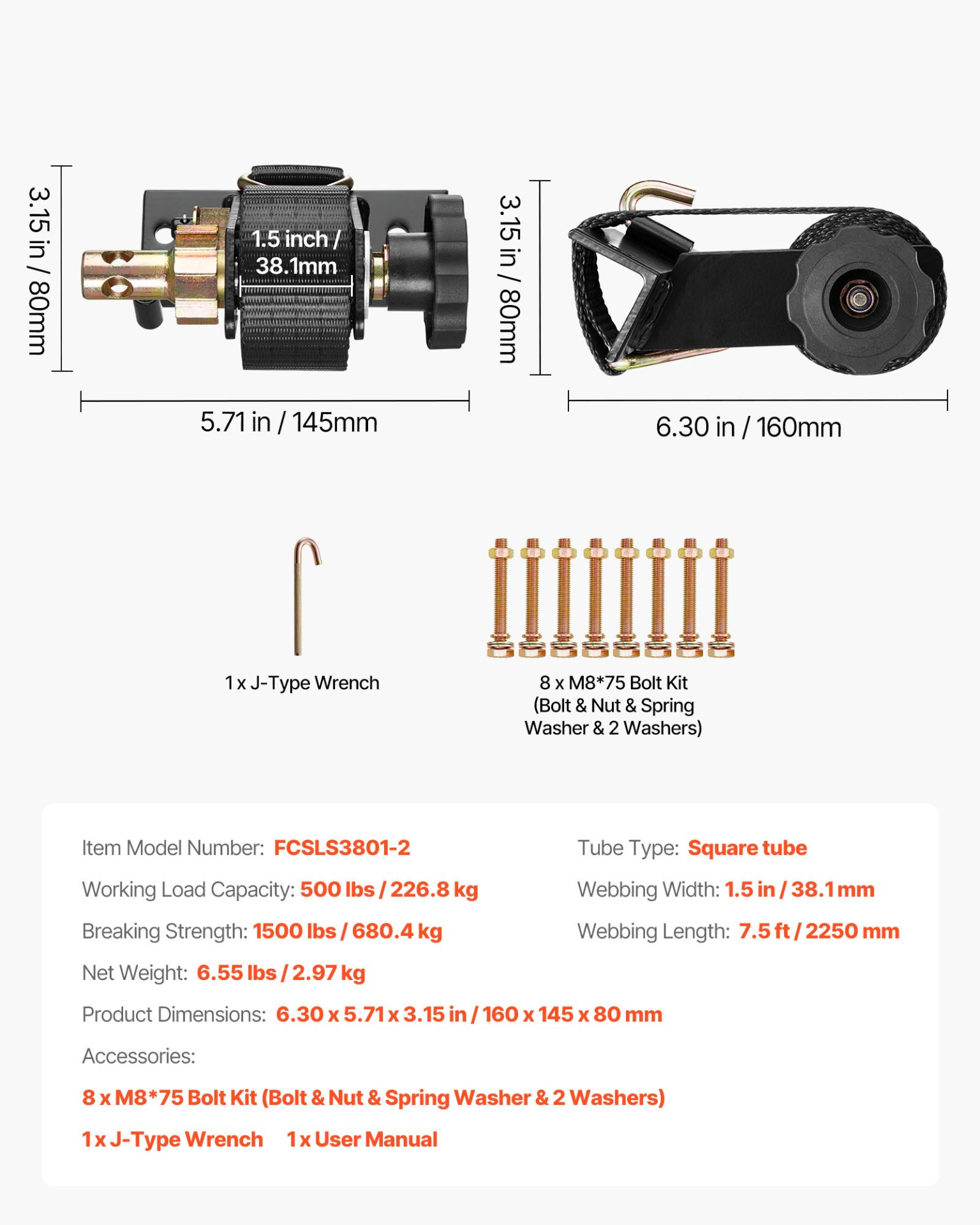 Ladder Rack Ratchet Straps, Cargo Buckle Lock Strap (2 Pack)