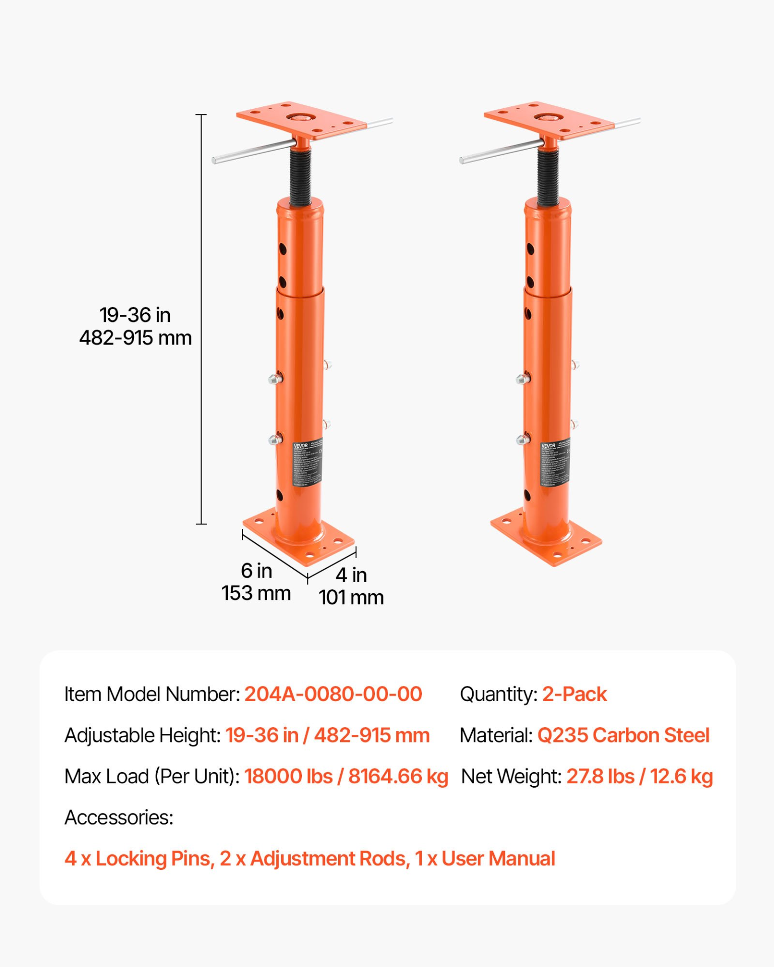 VEVOR 2-Pack House Jack Posts | 18,000 lb Capacity Telescoping