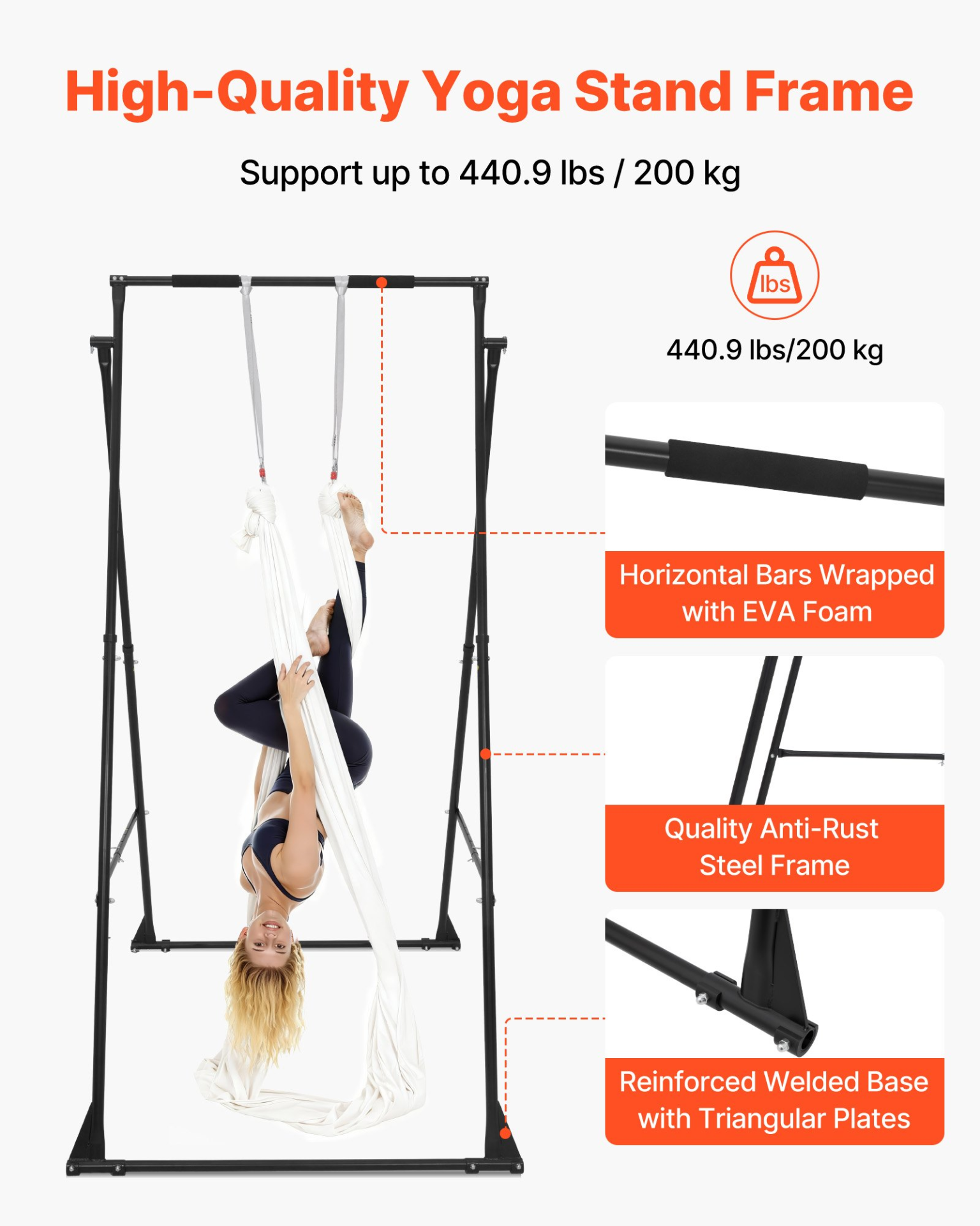 Aerial Yoga Stand 440LB Triangular Rig w/6.6yd Hammock Adjustable