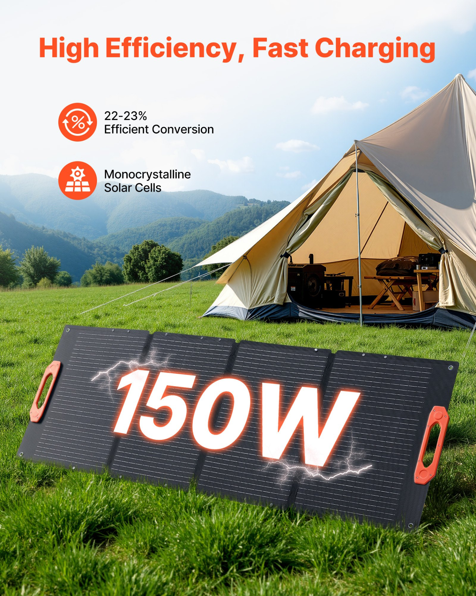 VEVOR 150W Portable Solar Panel | Foldable ETFE Solar Charger