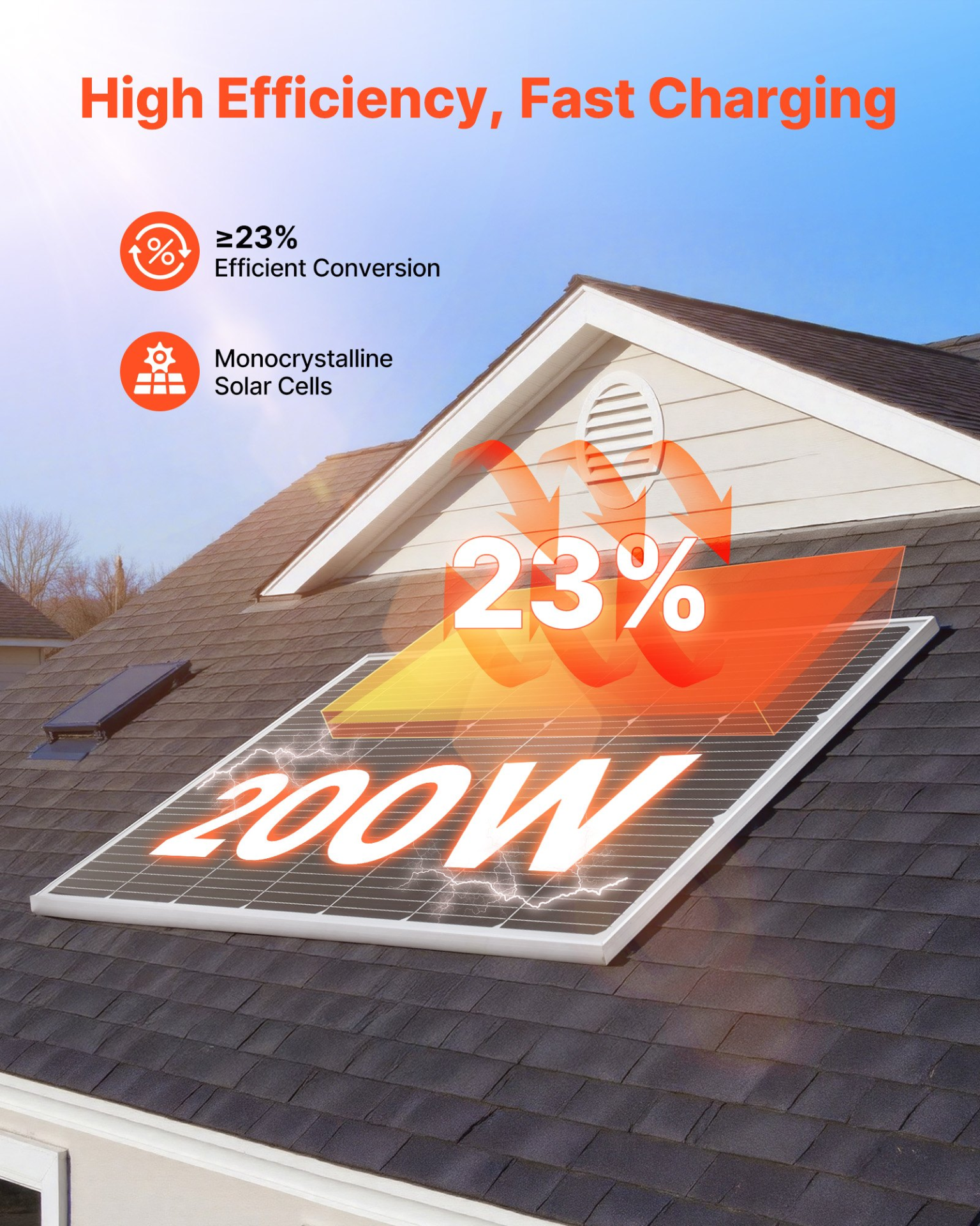 VEVOR 200W Monocrystalline Solar Panel | 23% High-Efficiency Panel