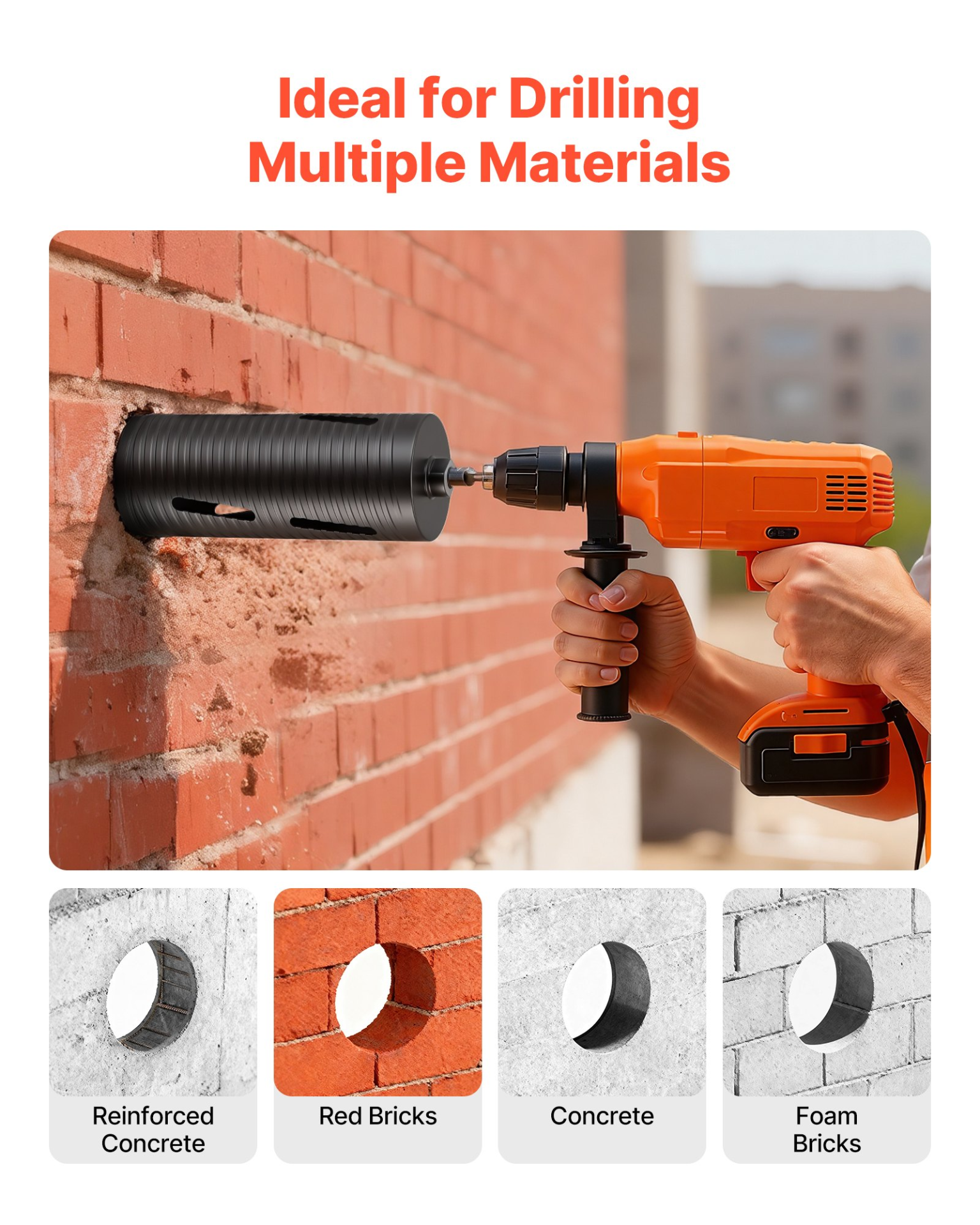 Core Drill Bit, 4-1/4 inch Diameter, 9-1/2 inch Drilling Depth, and Masonry