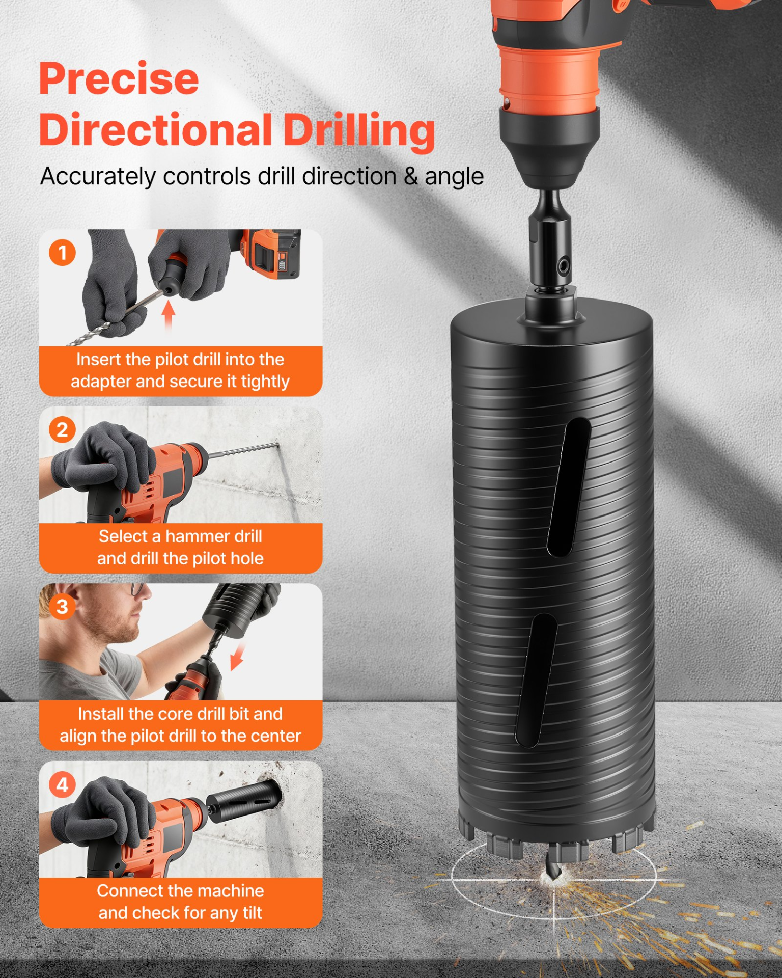 Core Drill Bit, 4-1/4 inch Diameter, 9-1/2 inch Drilling Depth, and Masonry