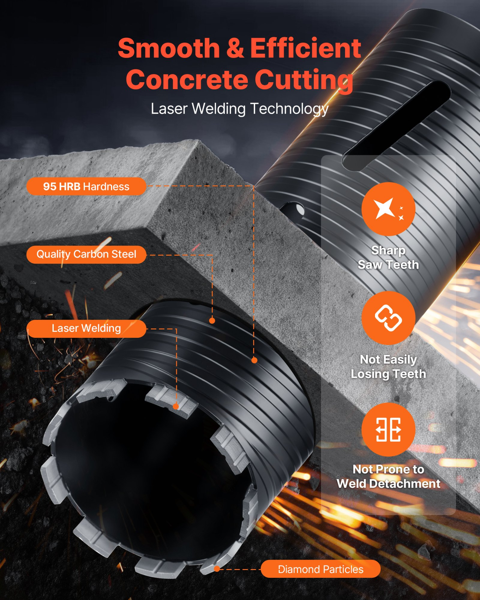 Core Drill Bit, 4-1/4 inch Diameter, 9-1/2 inch Drilling Depth, and Masonry