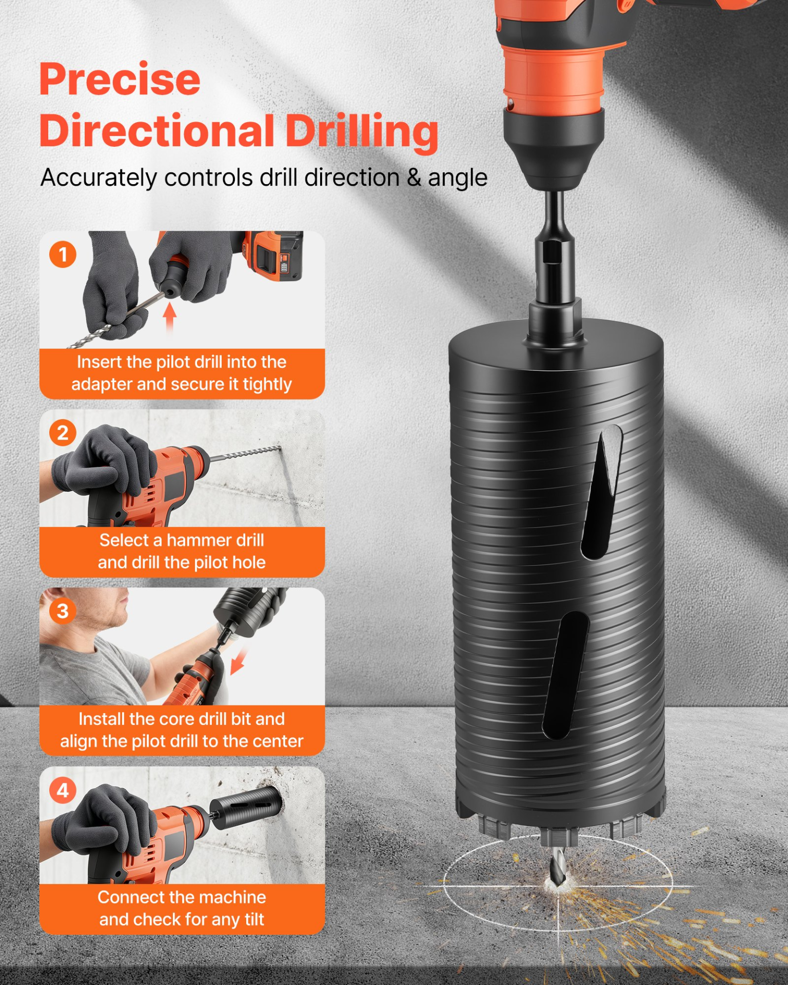 Core Drill Bit, 4-1/2 inch Diameter, 9-1/2 inch Drilling Depth, and Masonry