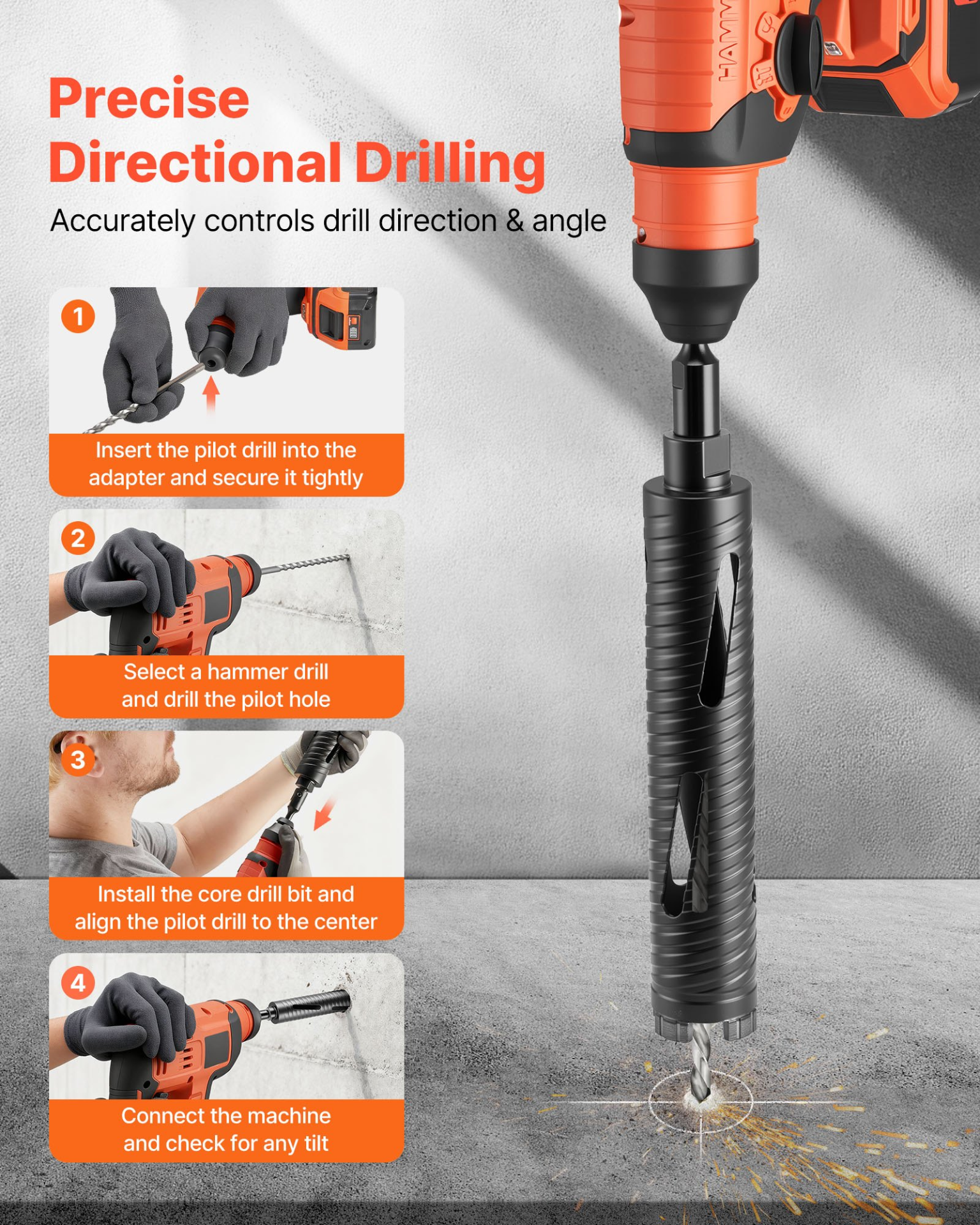 Core Drill Bit, 2 inch Diameter, 9-1/2 inch Drilling Depth, and Masonry