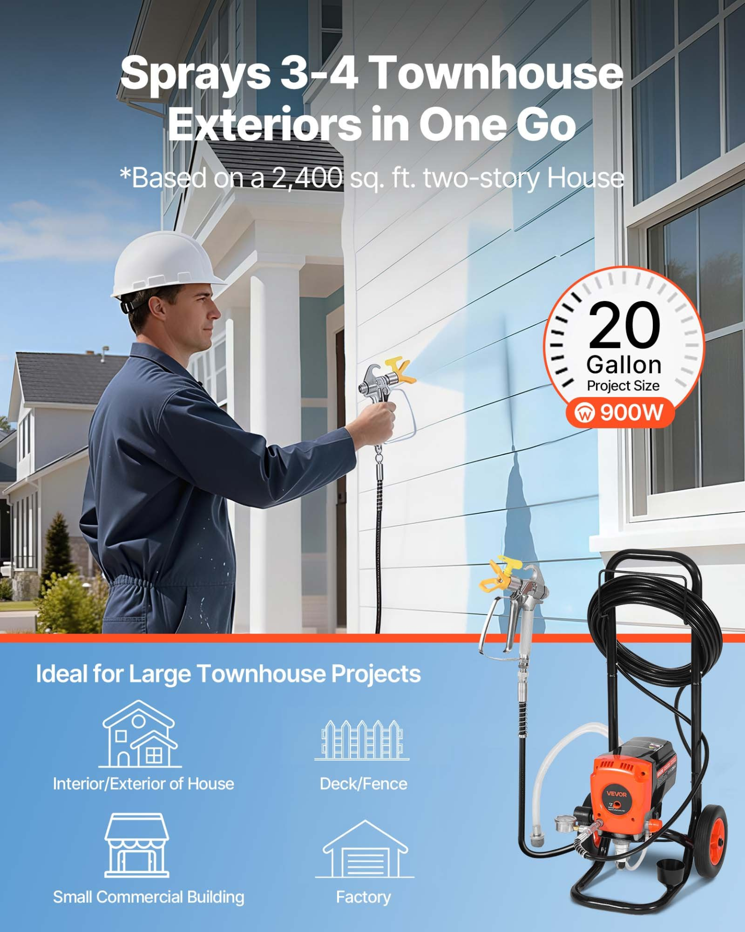 900W Airless Paint Sprayer 3300 PSI Electric Stand Sprayer w/ Cart