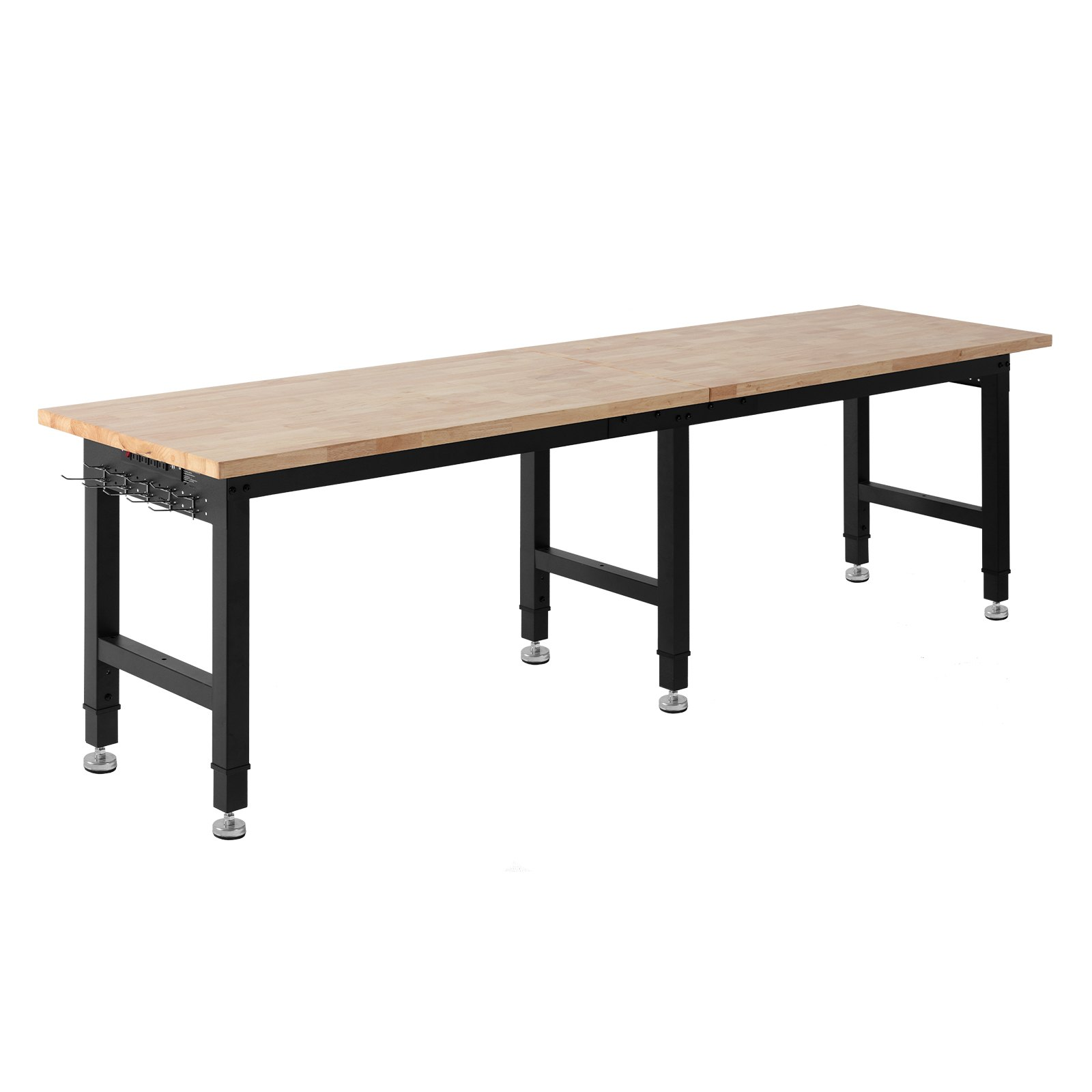 96x24" Adjustable Workbench 5000 lb Oak Top Work Table w/ Power Outlets