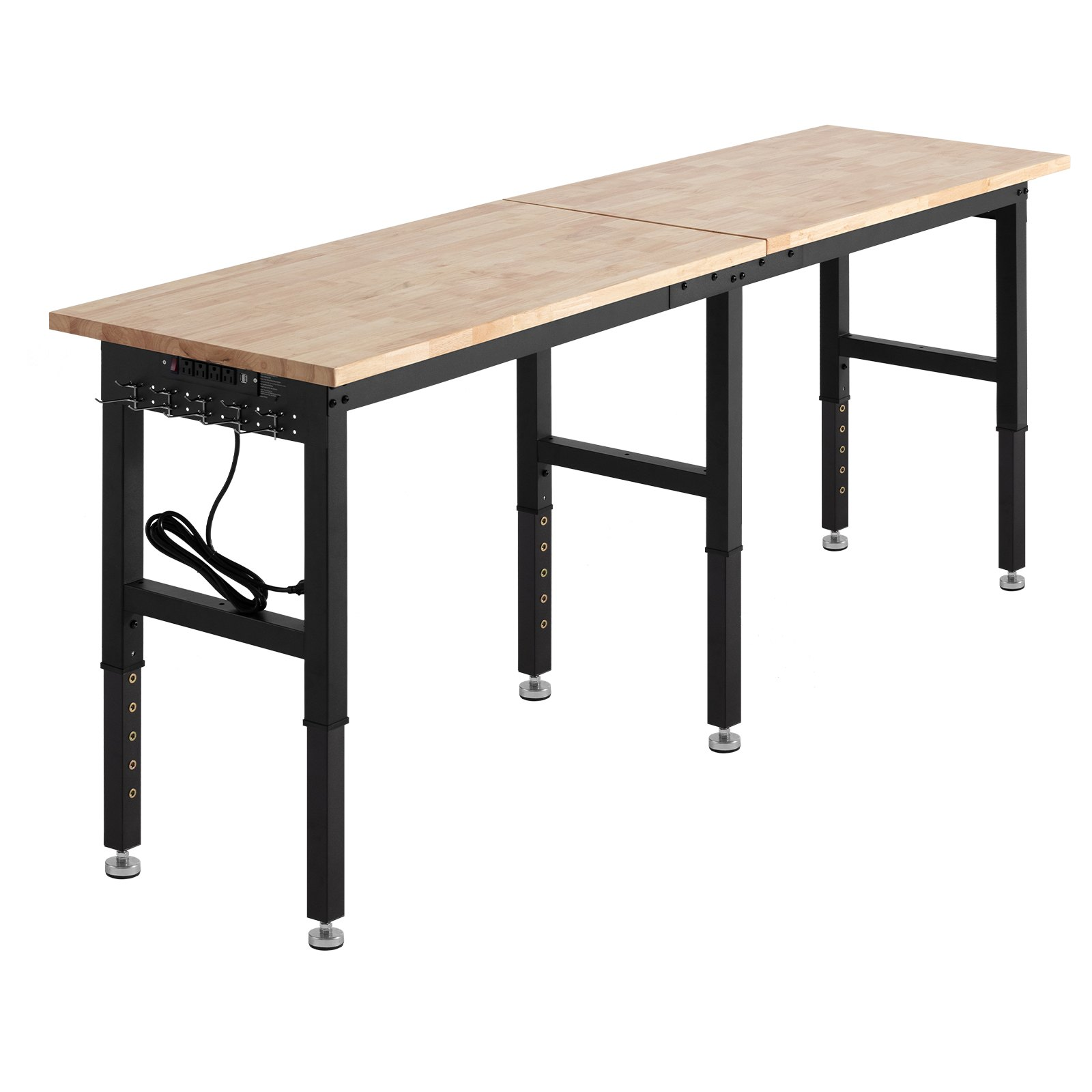 96x24" Adjustable Workbench 5000 lb Oak Top Work Table w/ Power Outlets