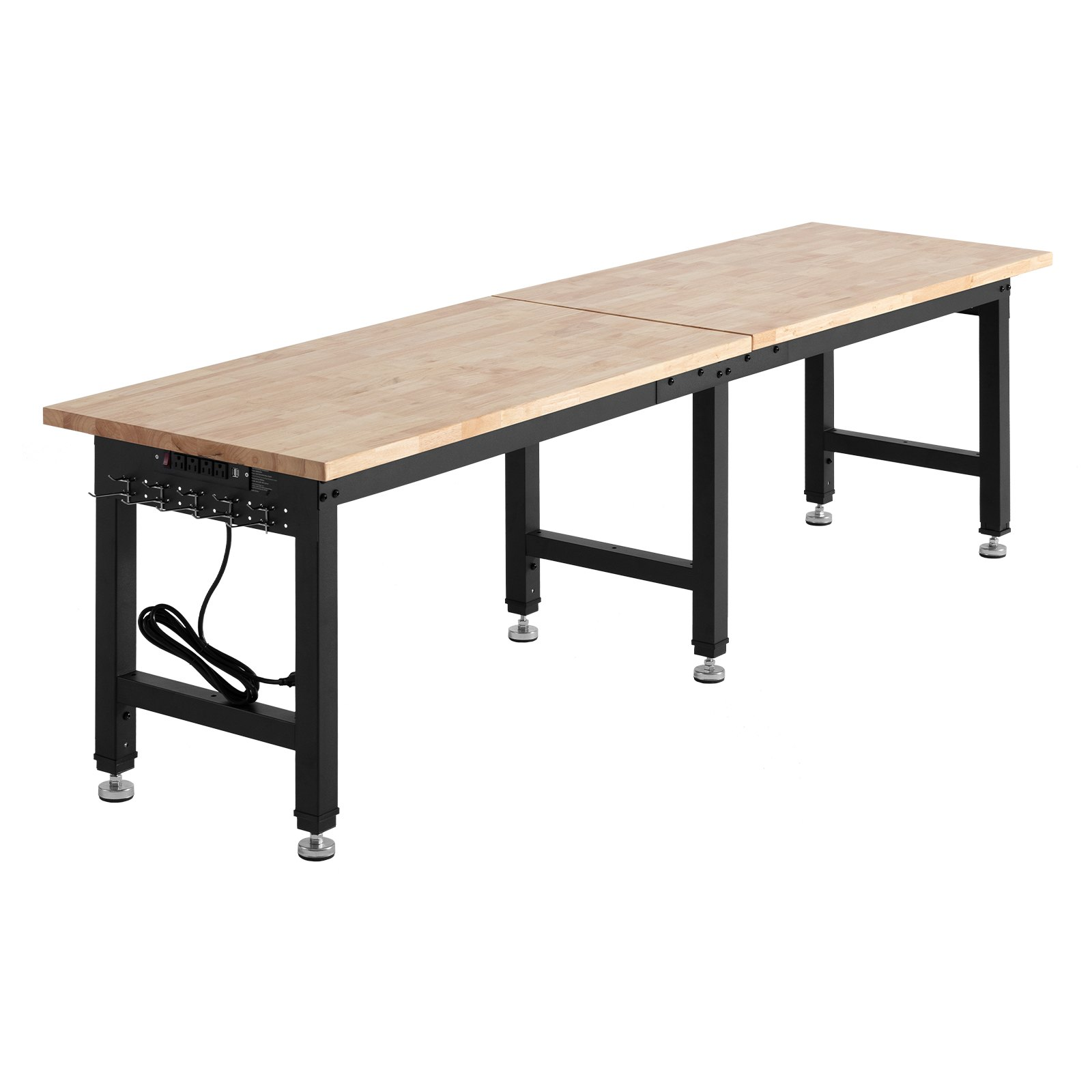 96x24" Adjustable Workbench 5000 lb Oak Top Work Table w/ Power Outlets