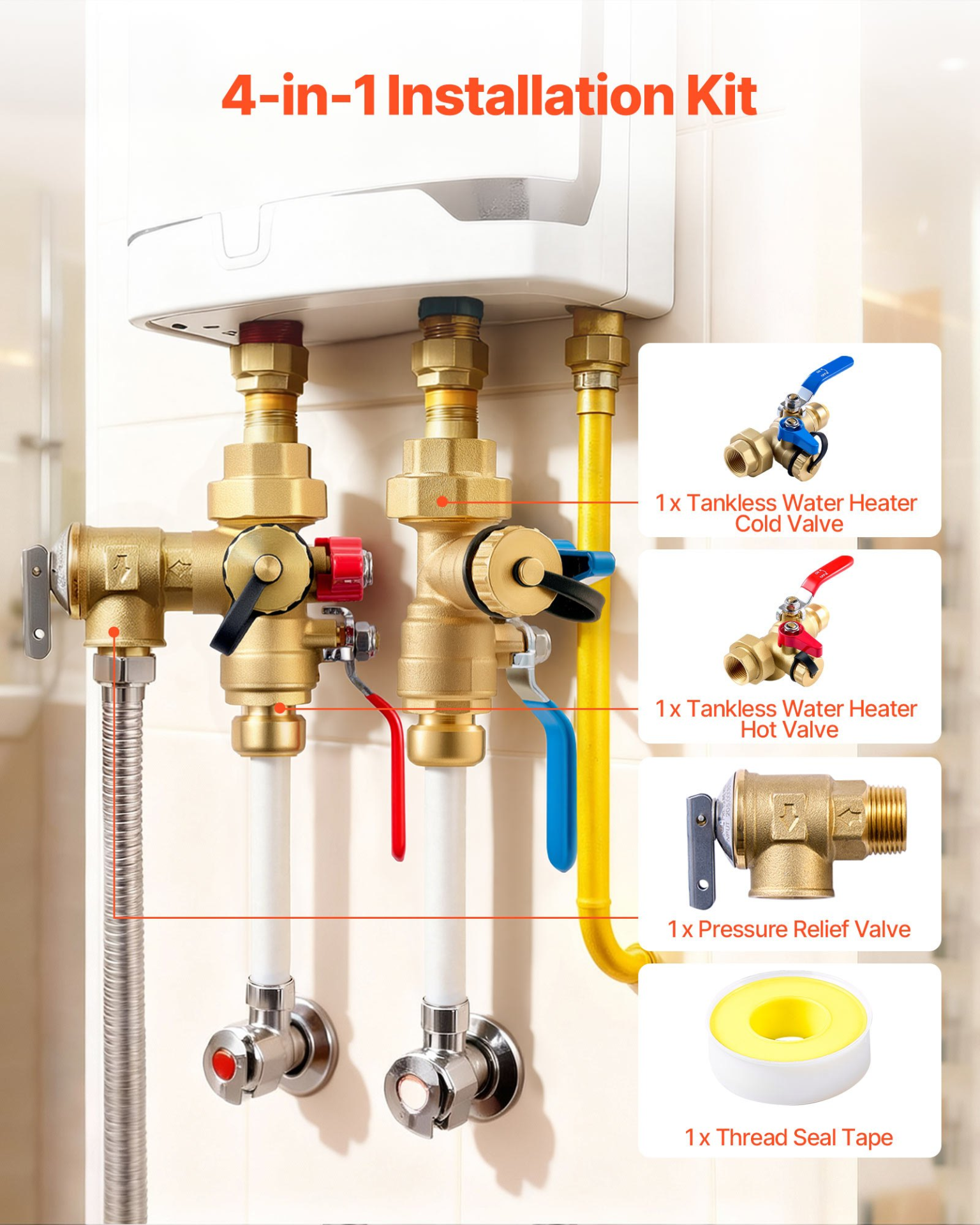 VEVOR 3/4″ Tankless Water Heater Service Valve Kit – Complete Brass