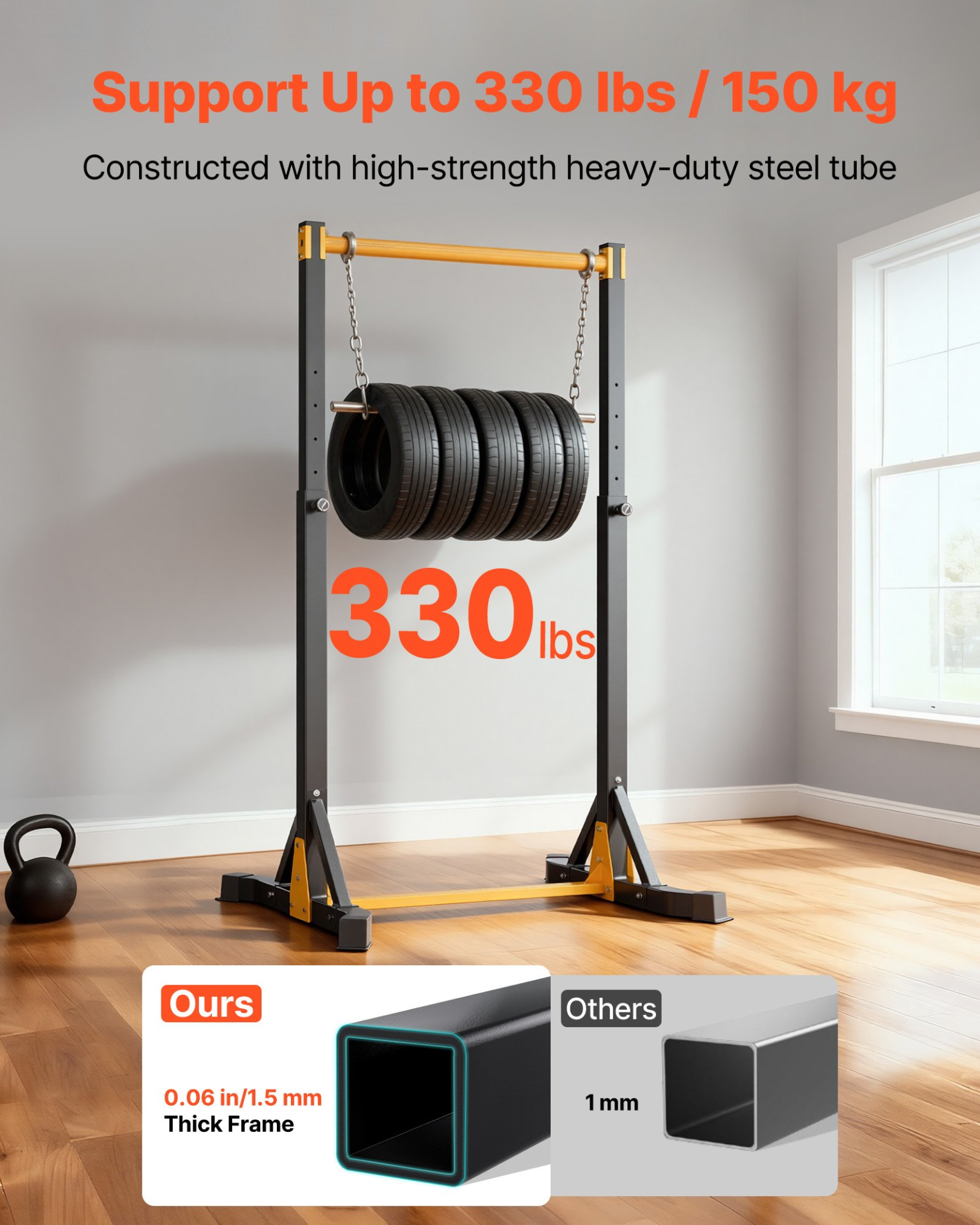 Pull Up Bar Station Free Standing Adjustable Height 330LB Capacity