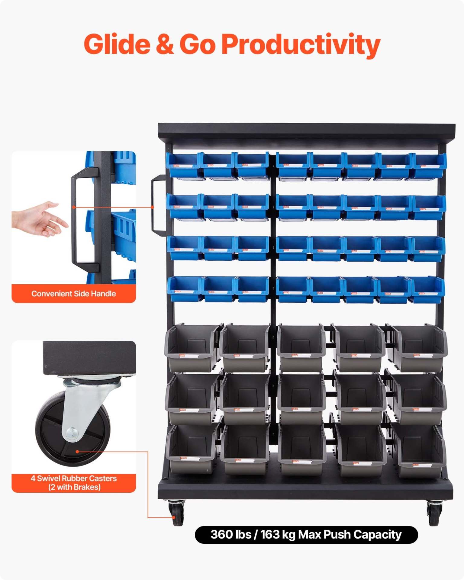 VEVOR 7-Tier Rolling Storage Rack with 94 Bins – Double-Sided Mobile Organizer