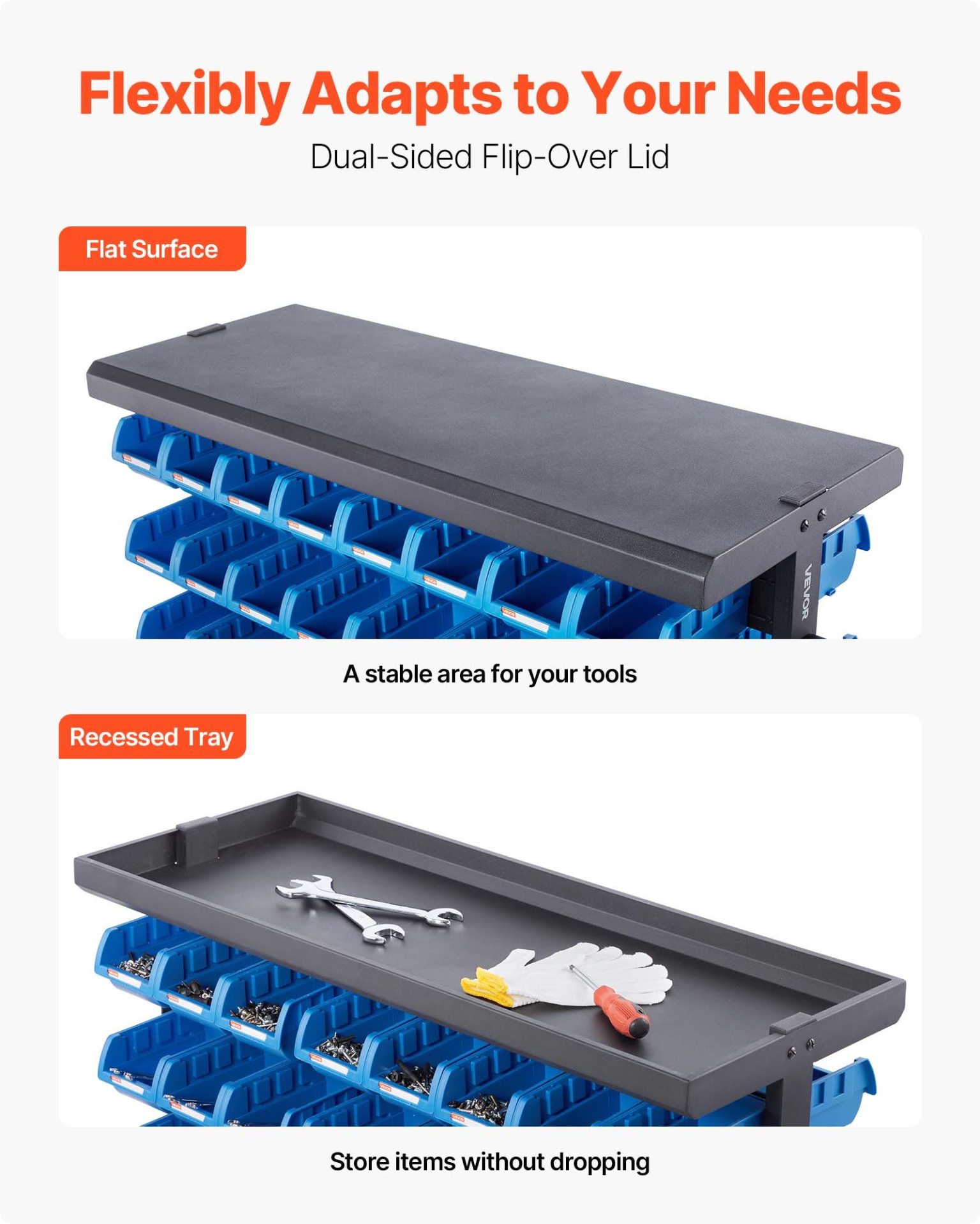 VEVOR 7-Tier Rolling Storage Rack with 94 Bins – Double-Sided Mobile Organizer