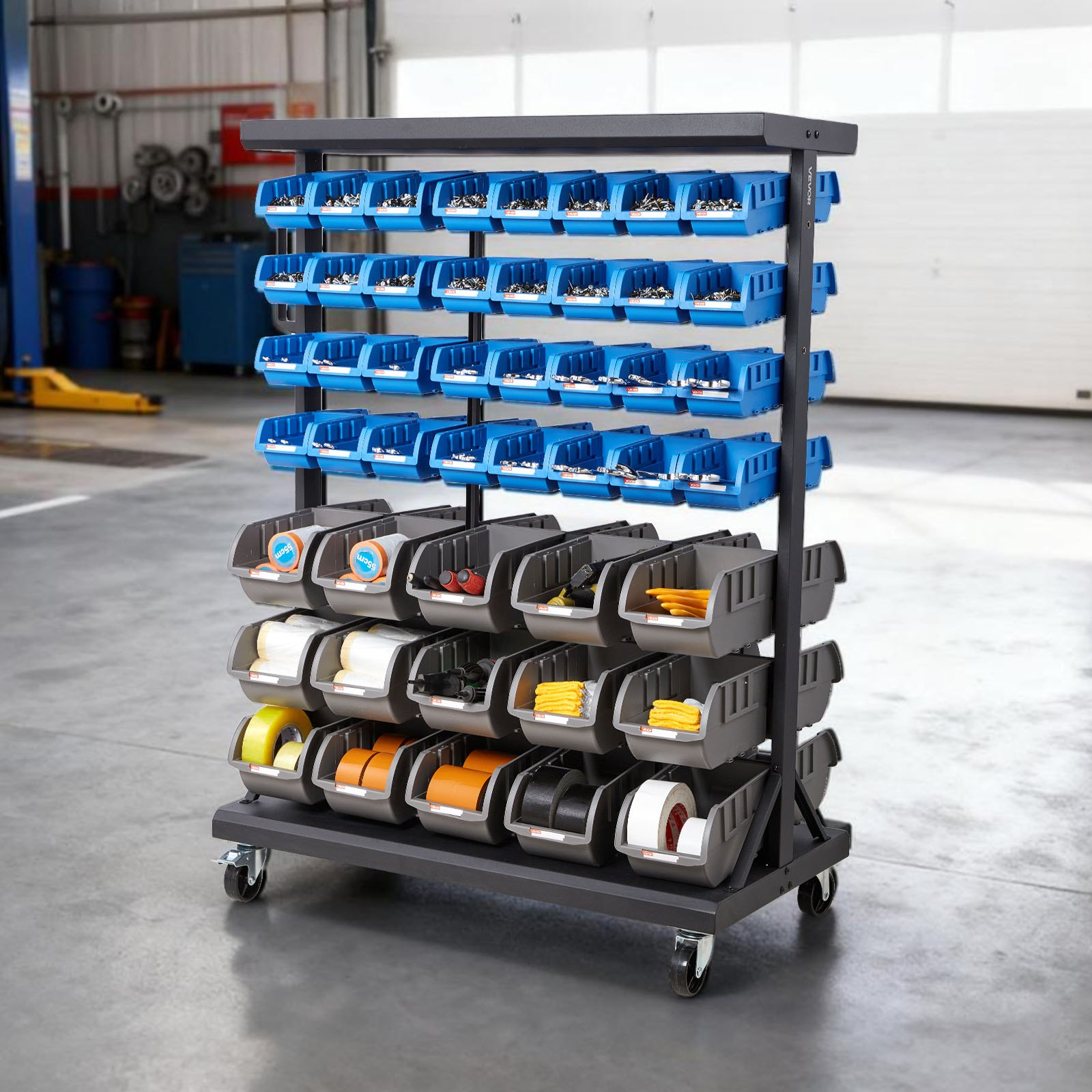 VEVOR 7-Tier Rolling Storage Rack with 94 Bins – Double-Sided Mobile Organizer