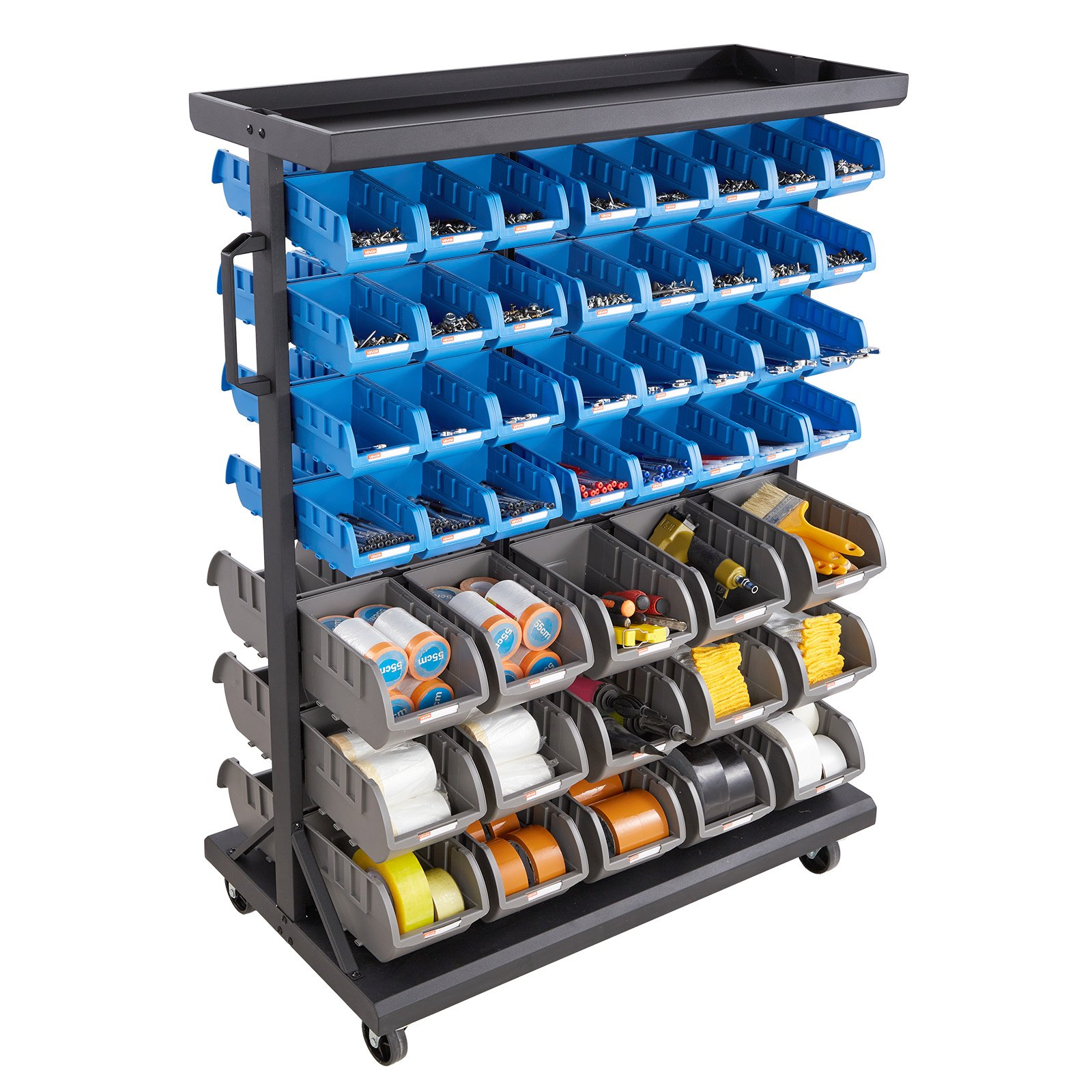 VEVOR 7-Tier Rolling Storage Rack with 94 Bins – Double-Sided Mobile Organizer