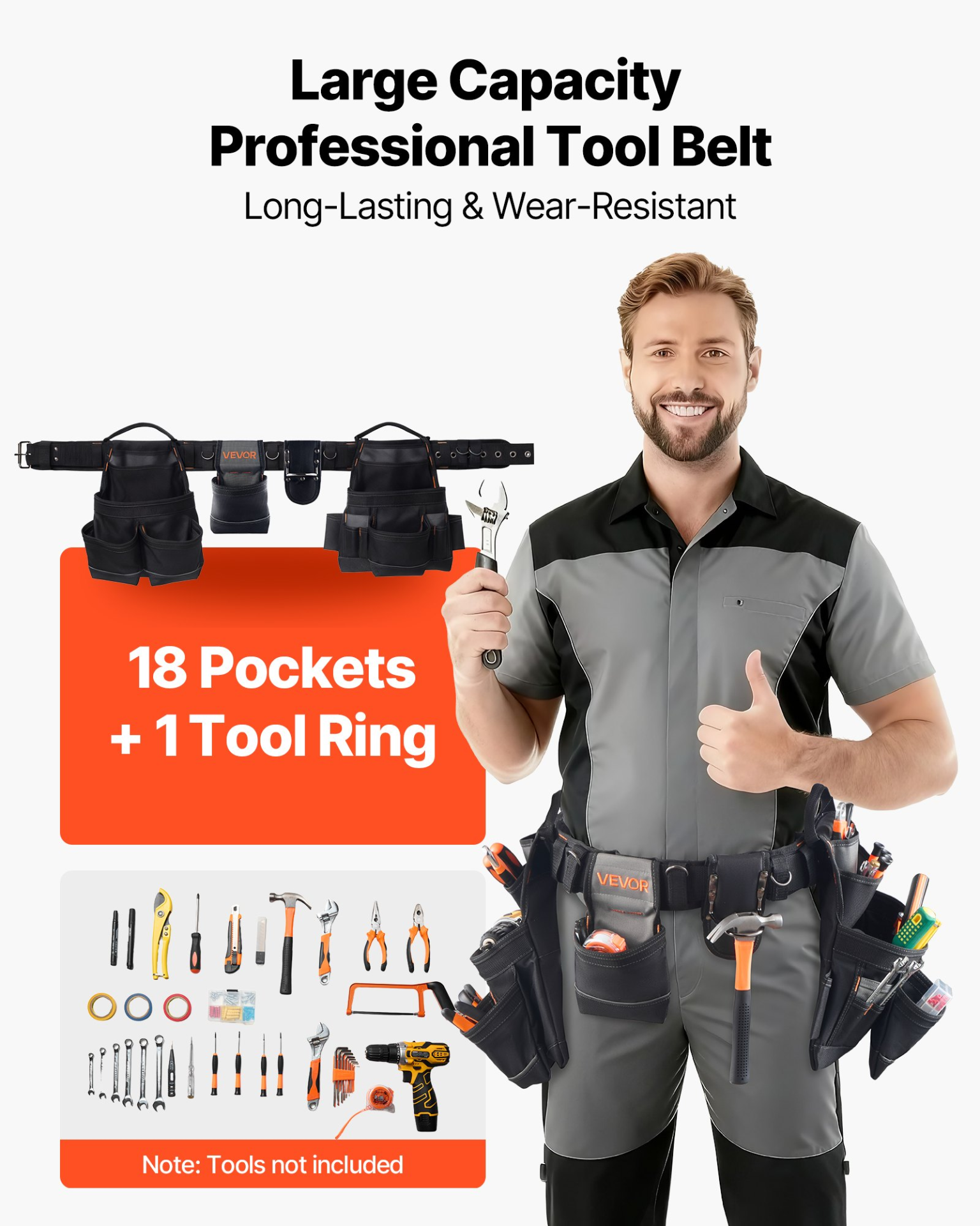 Tool Belt 18 Pocket Heavy Duty Utility Tool Pouch Adjustable 31-51